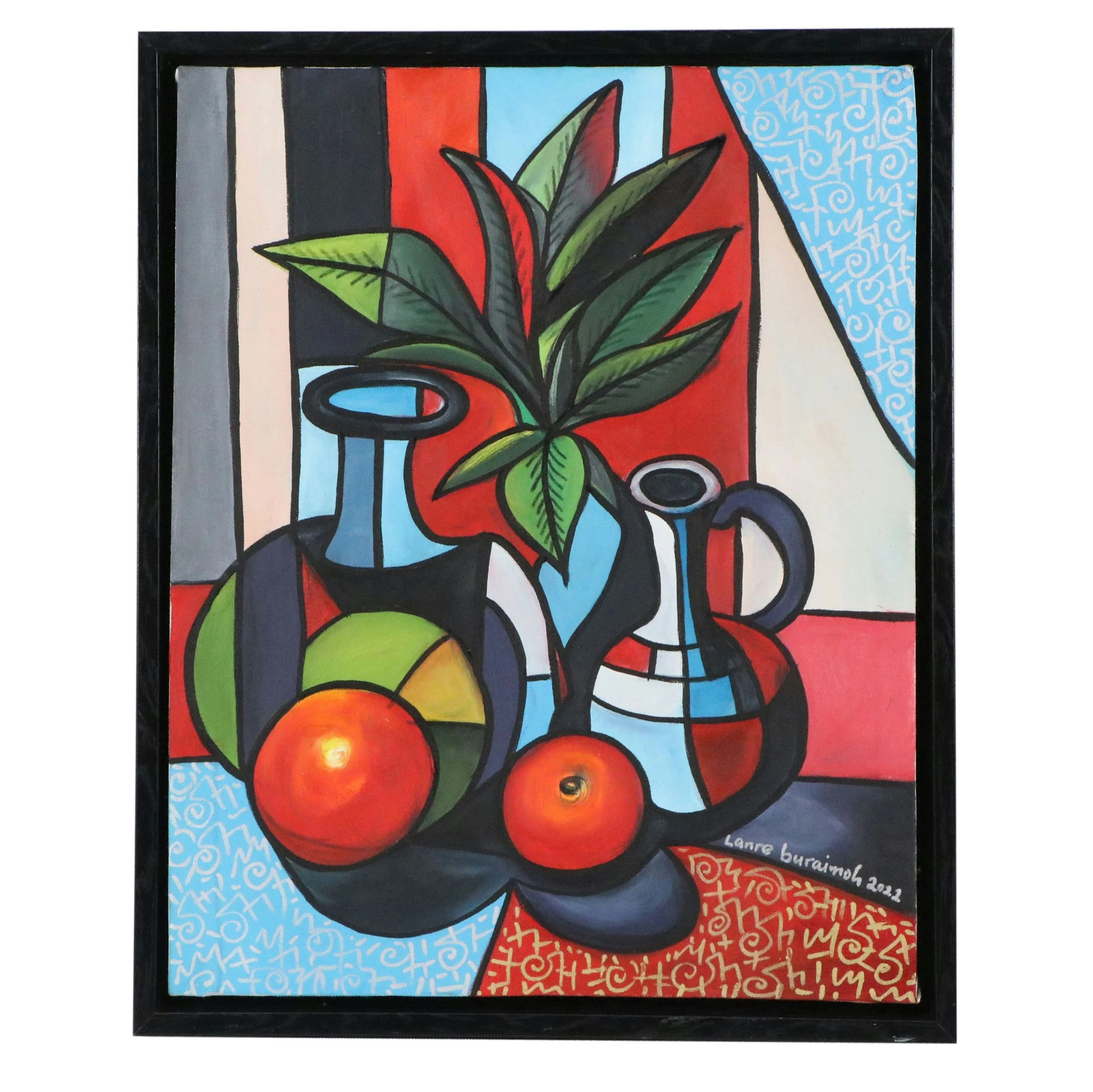 Lanre Buraimoh Oil Painting of Cubist Style Still Life, 2022