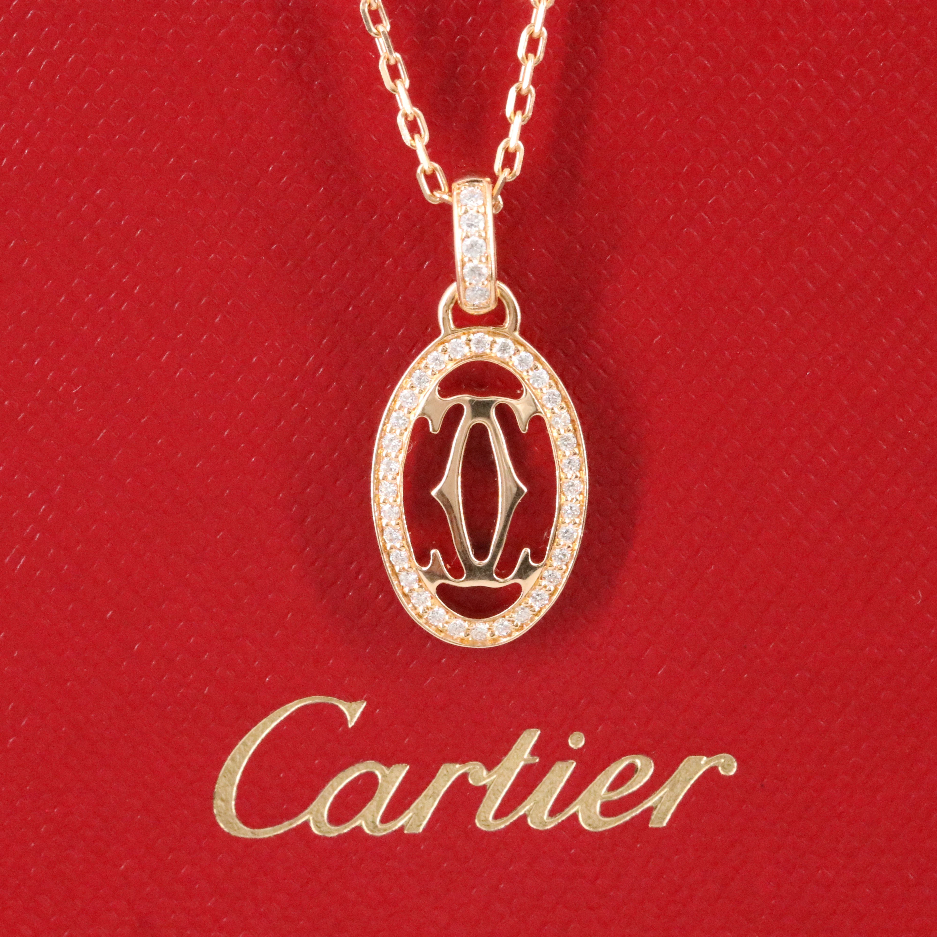 Cartier Double C de Cartier 18K Rose Gold Diamond Logo Necklace with COA