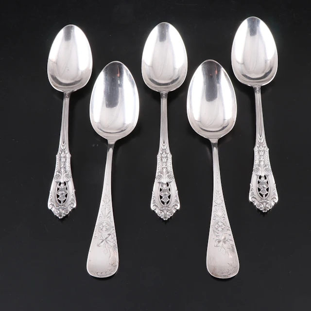Whiting "Antique Lily" and Wallace "Rose Point" Sterling Silver Serving Spoons
