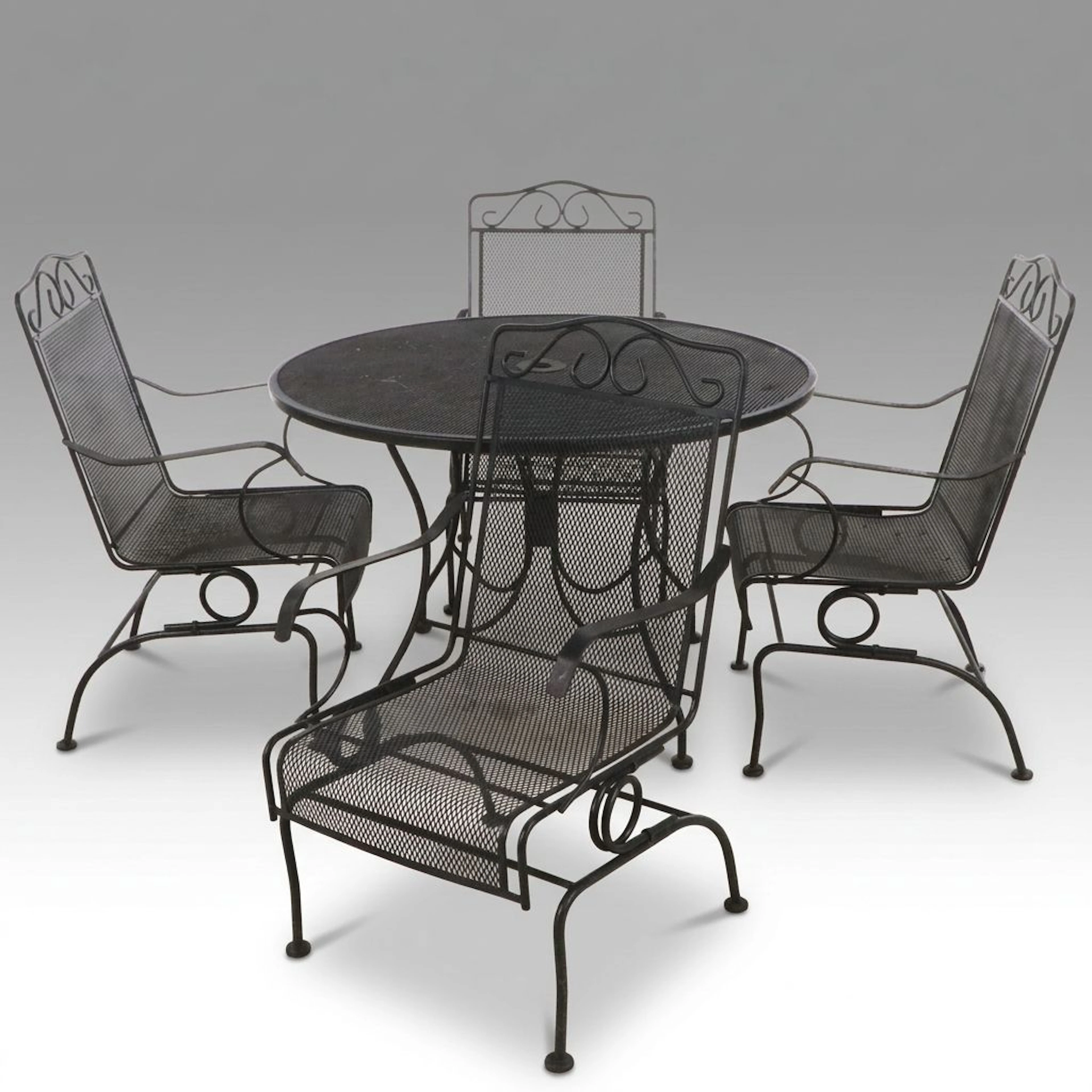 Wrought Iron Five-Piece Patio Dining Set, Late 20th Century