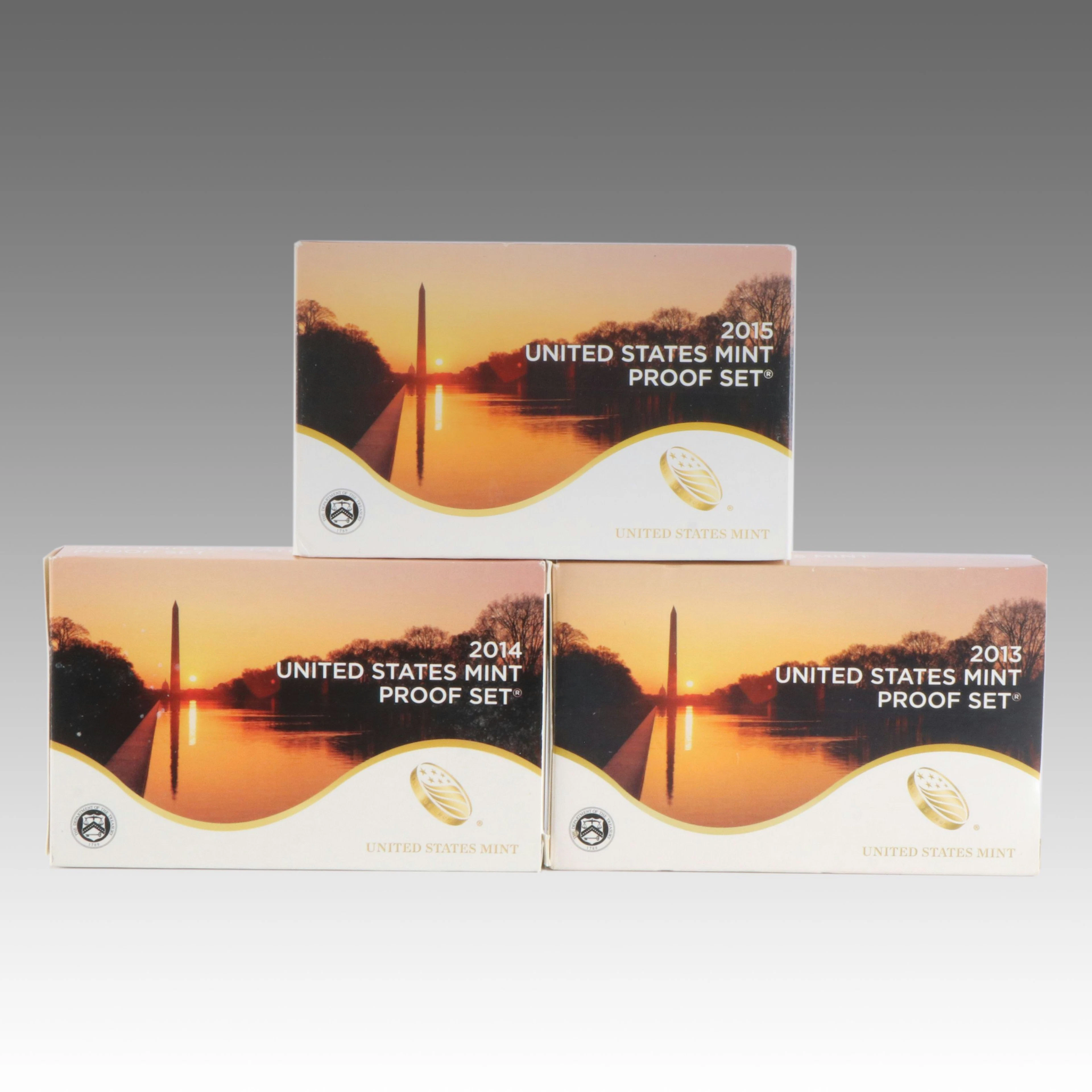 Three Modern U.S. proof sets 2013, 2014, and 2015
