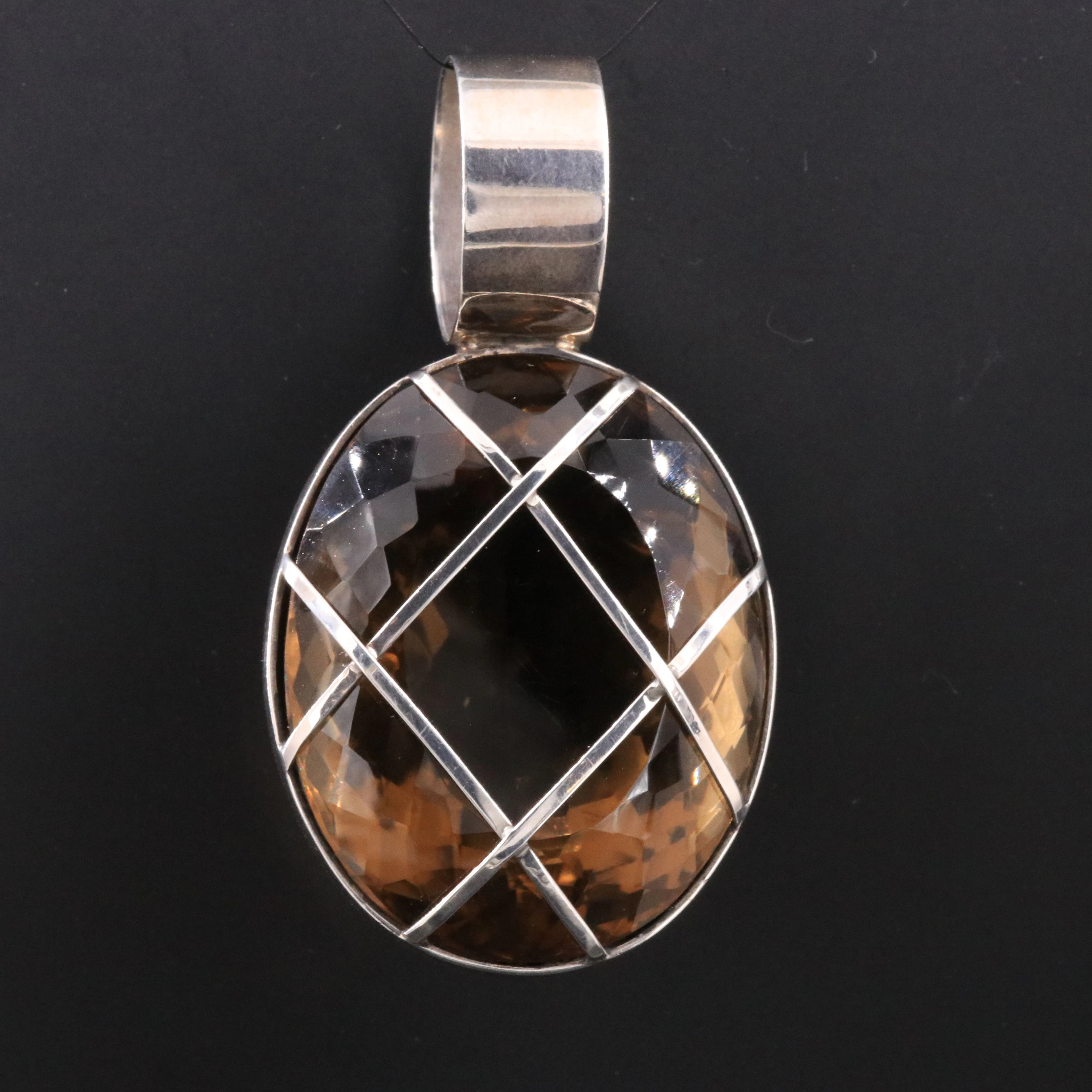 Sterling Smoky Quartz Slide Pendant
