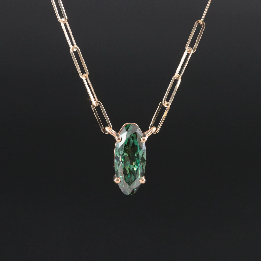 14K 1.52 CT Lab Grown Fancy Vivid Green Diamond Necklace with IGI Report