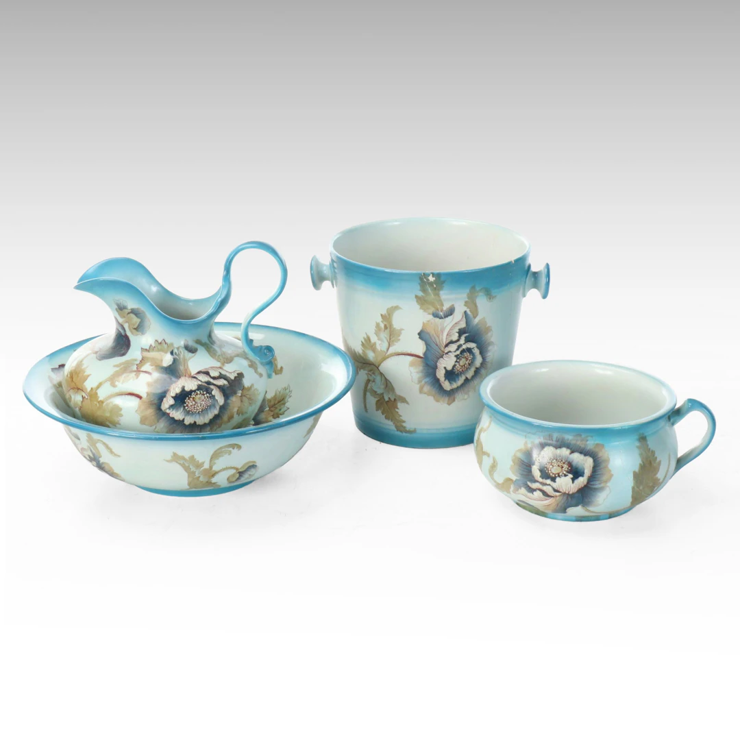 Grimwade Bros. "Poppea" Hand-Colored Pitcher and Basin with More Accessories