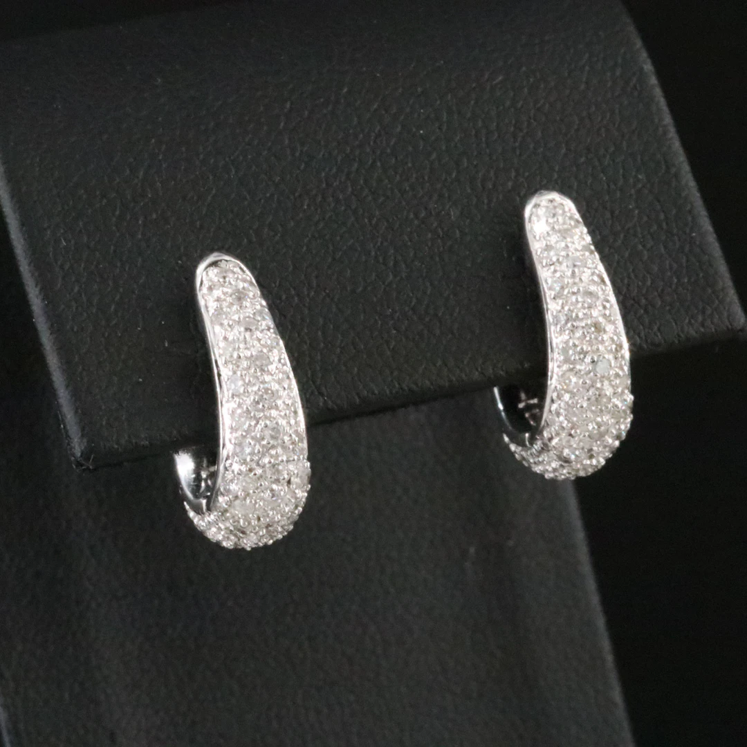 18K 0.97 CTW Pavé Diamond Hoop Earrings