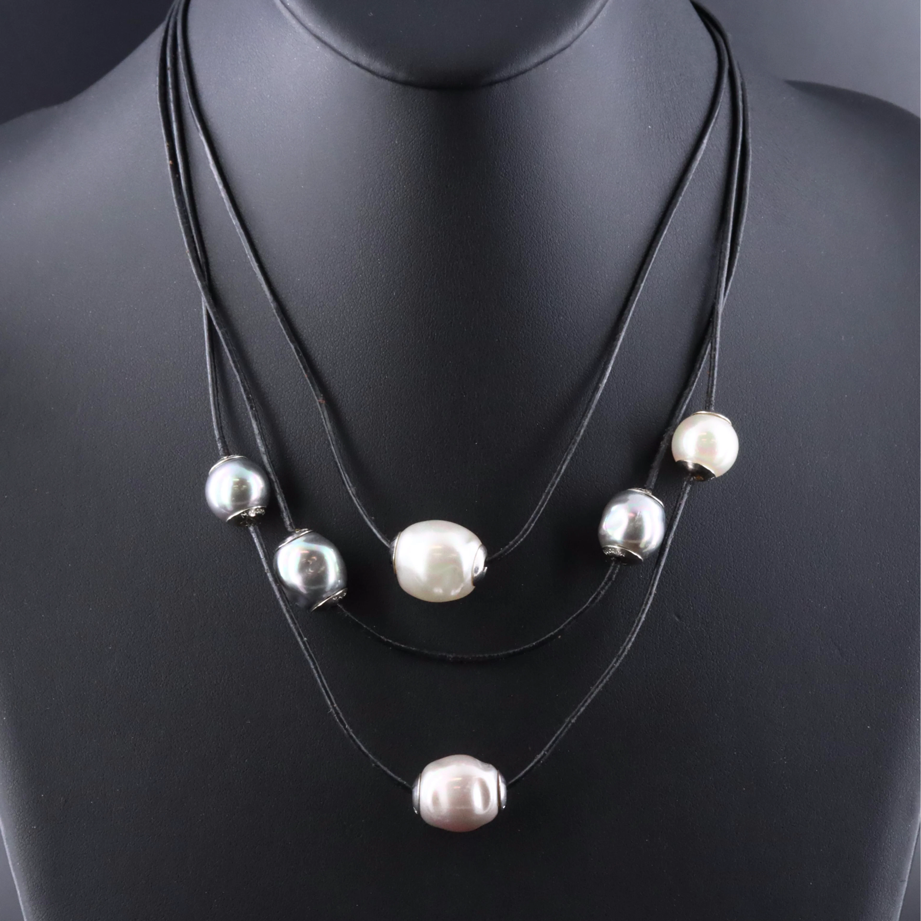 Majorica Sterling Faux Pearl Station Necklace
