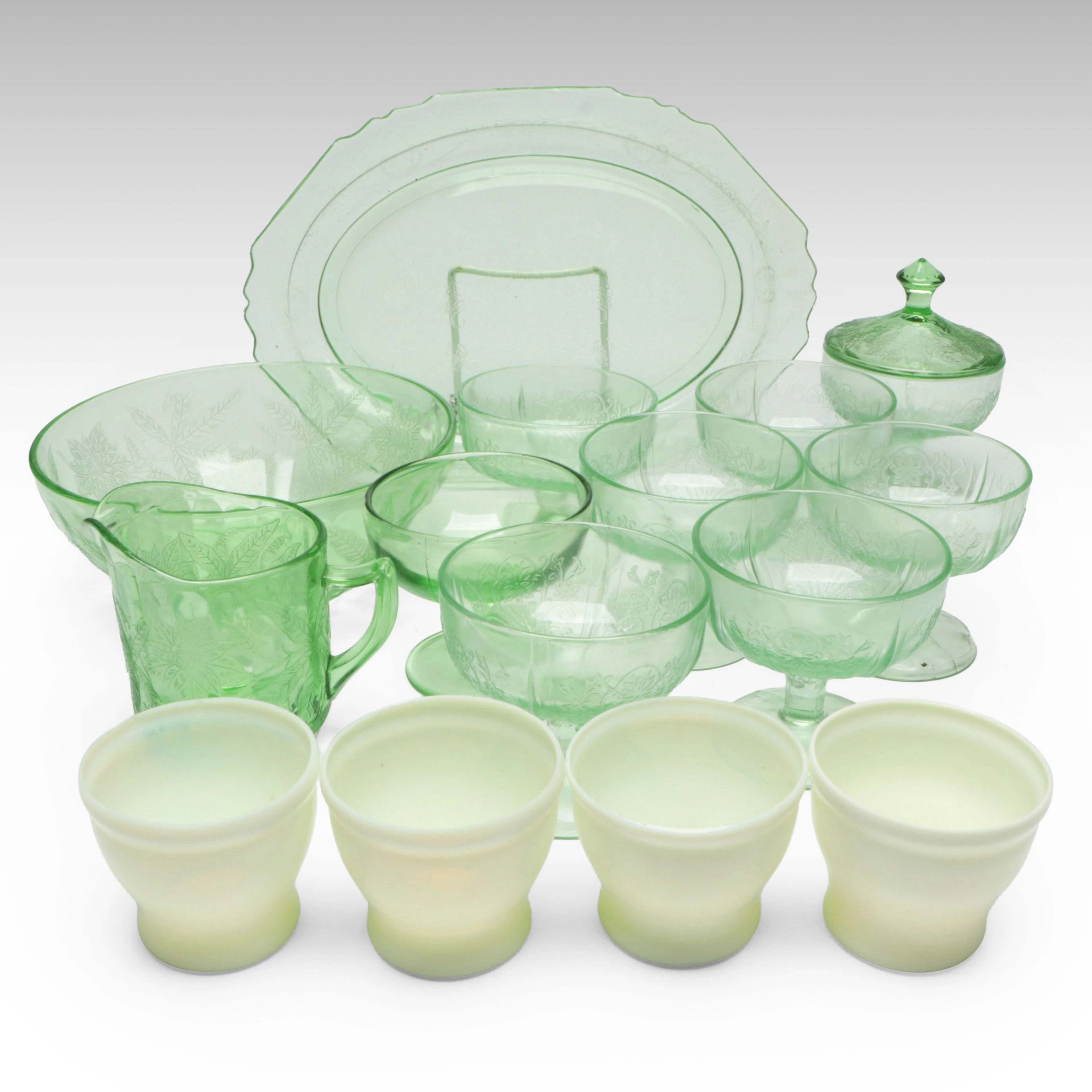 Jeannette "Floral," Hazel Atlas "Florentine" and More Uranium Glass Serveware