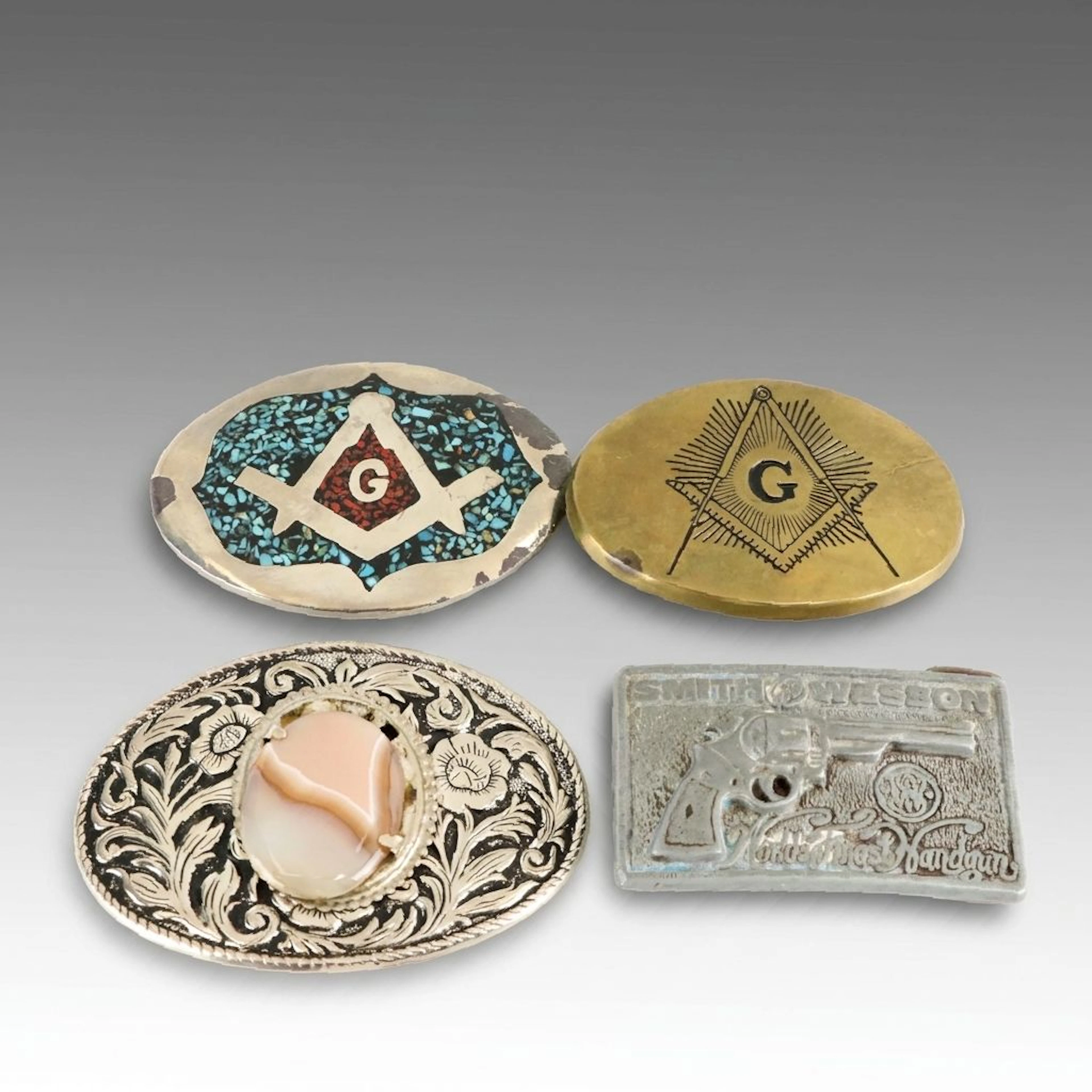 Masonic Brass and Chip Stone Belt Buckles, Other Trophy/Commemorative Buckles