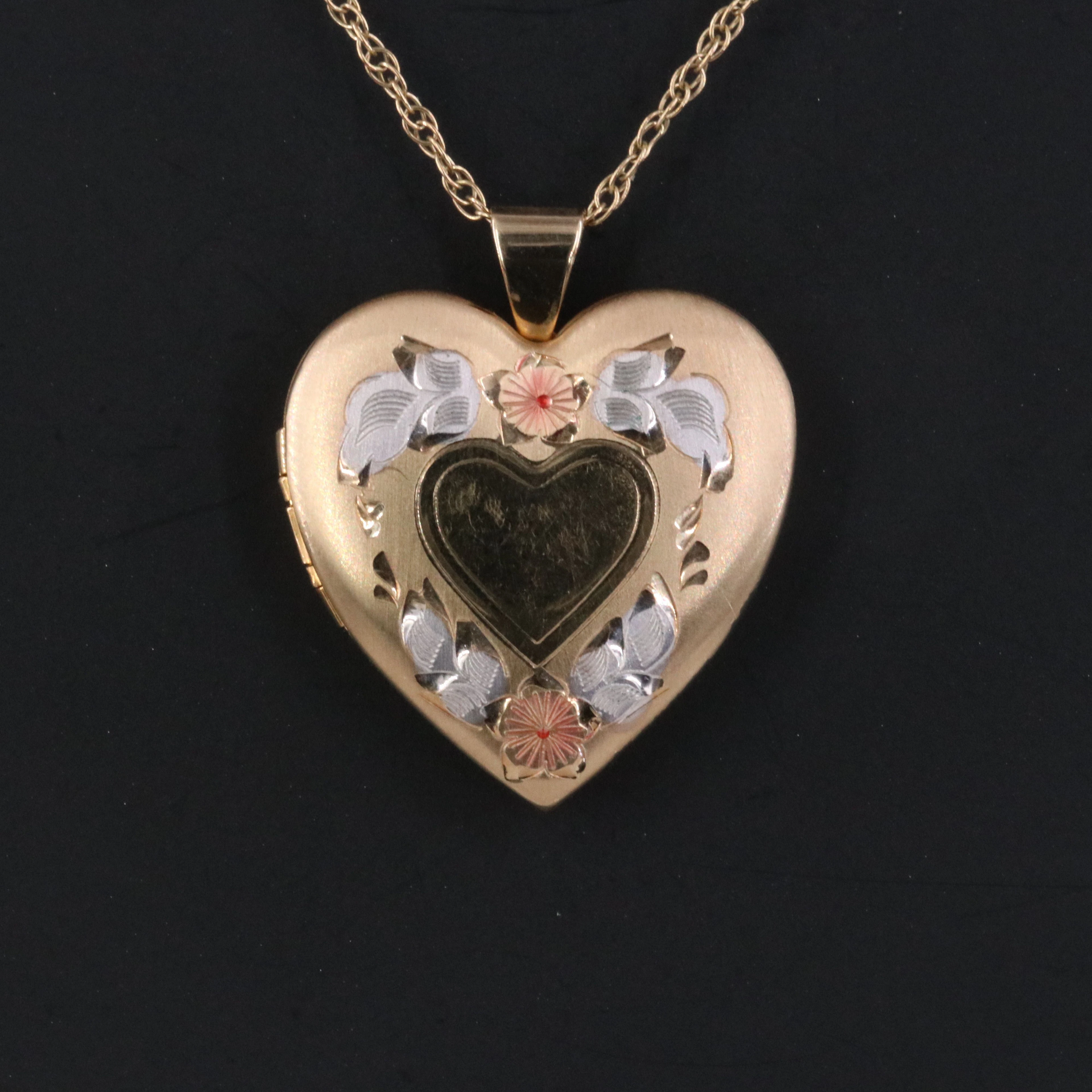 Gold-Filled Tri-Color Heart Photo Locket Necklace