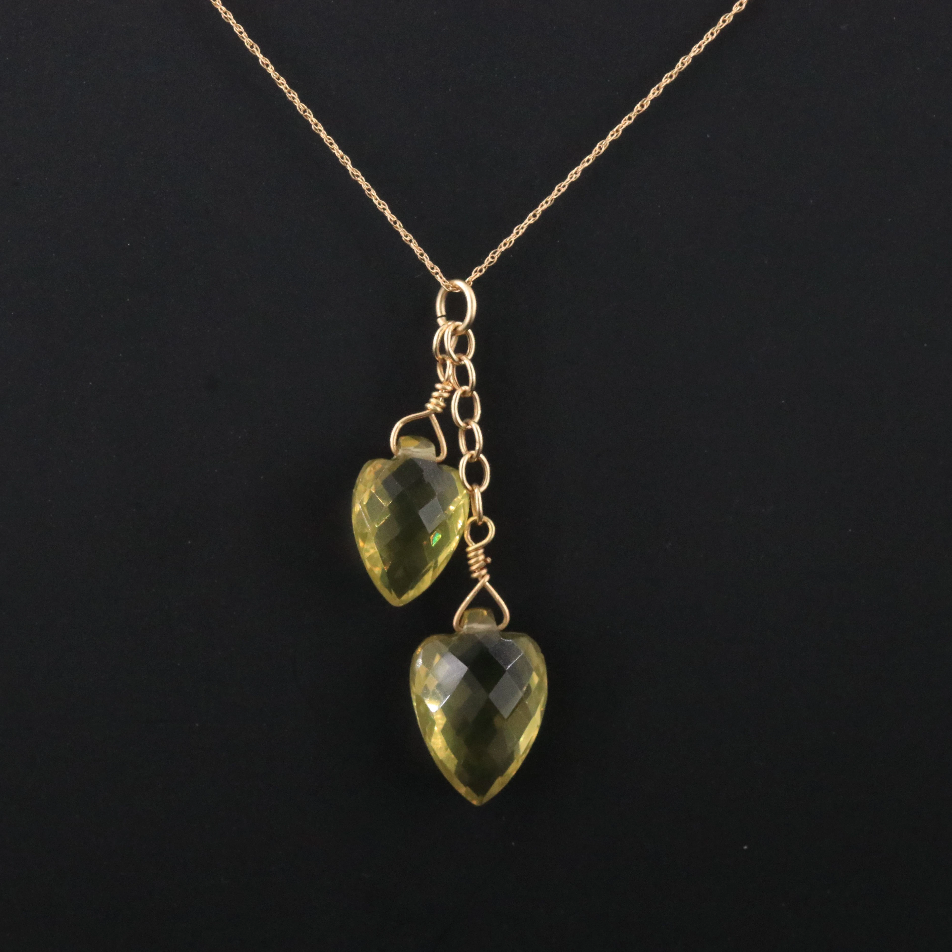 14K Citrine Négligée Pendant Necklace
