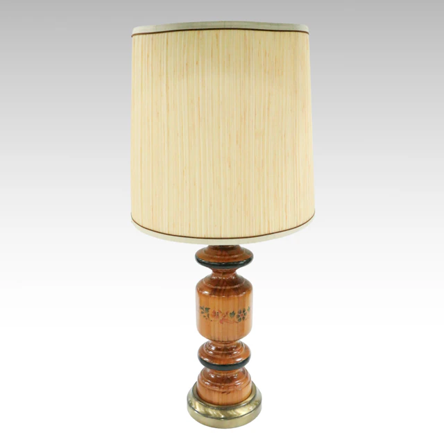 Turned Wood Paint-Decorated Table Lamp, Vintage