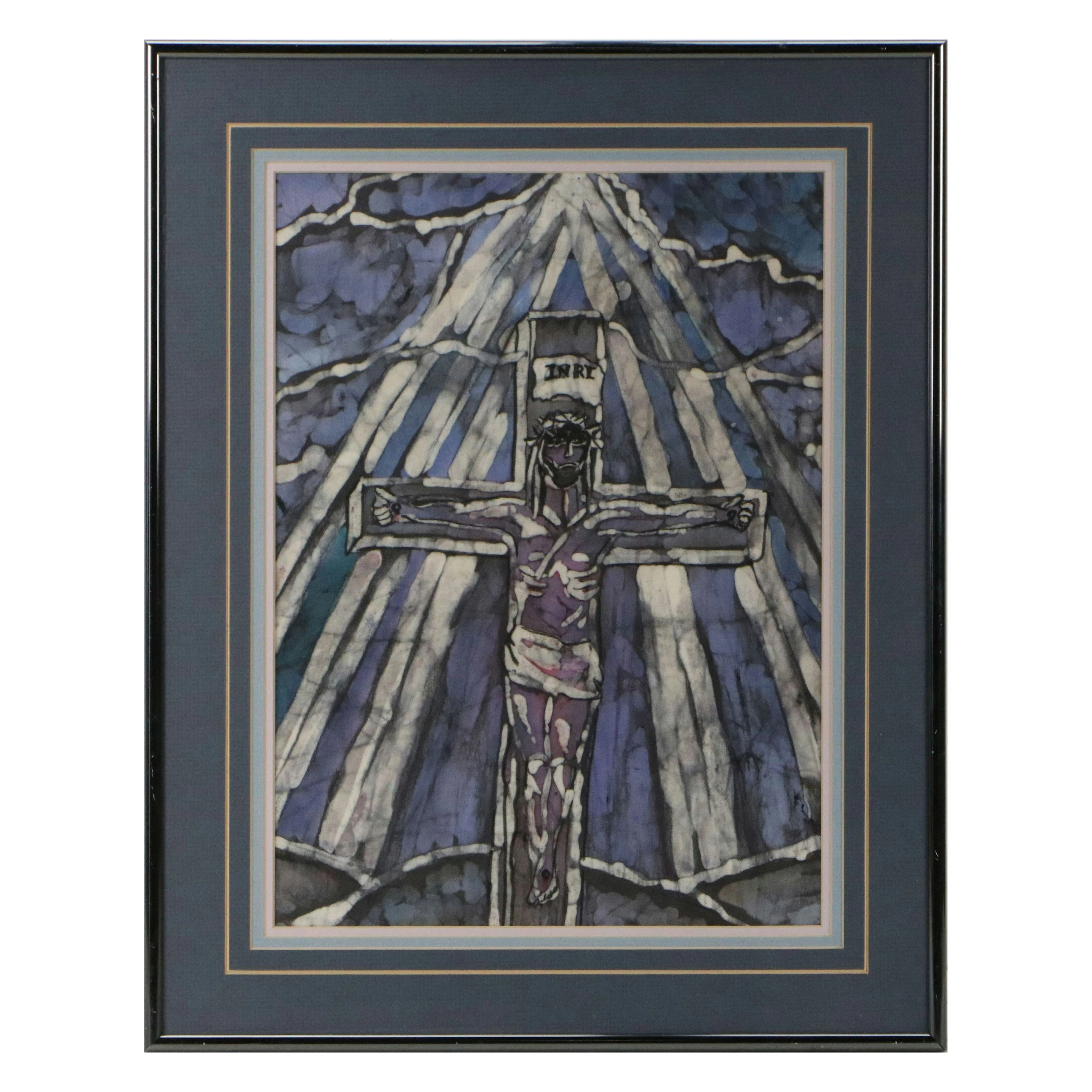 Margie Selna Batik Dyed Textile Panel Depicting Crucifixion Scene
