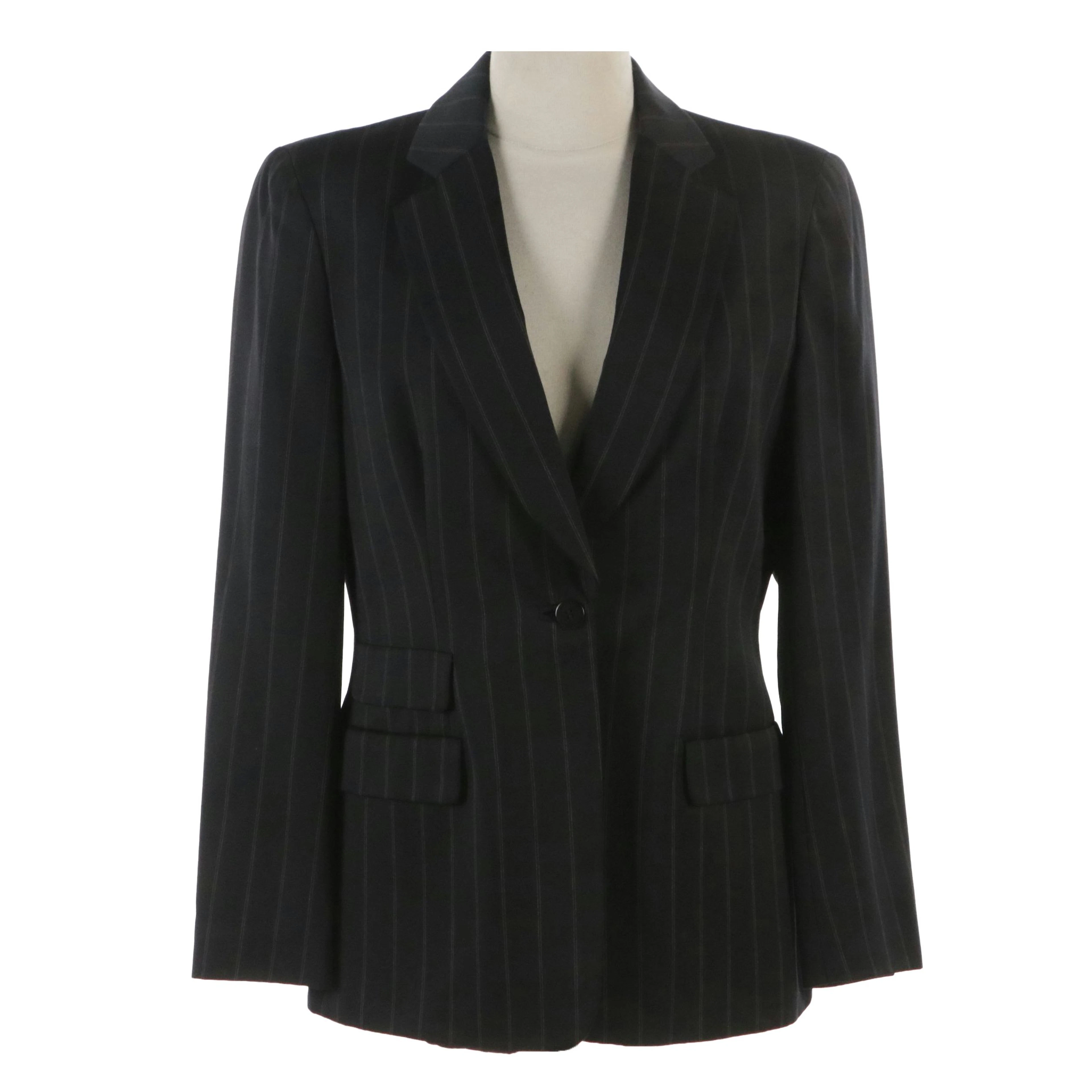 Giorgio Armani Vintage Silk and Wool Blend Black Pinstriped Blazer