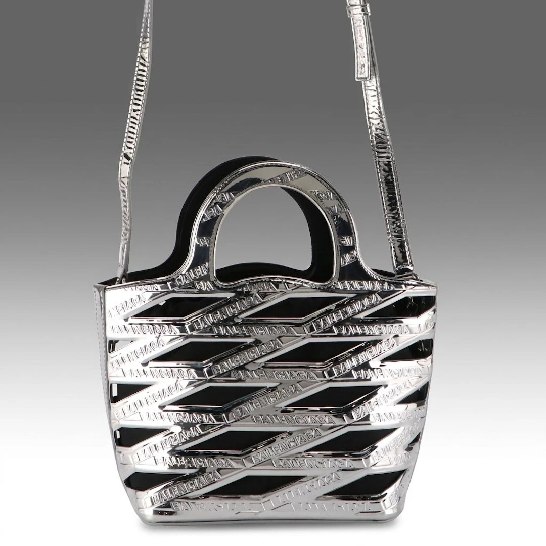 Balenciaga Neo 2Way Basket Shoulder Bag in Metallic Silver Leather