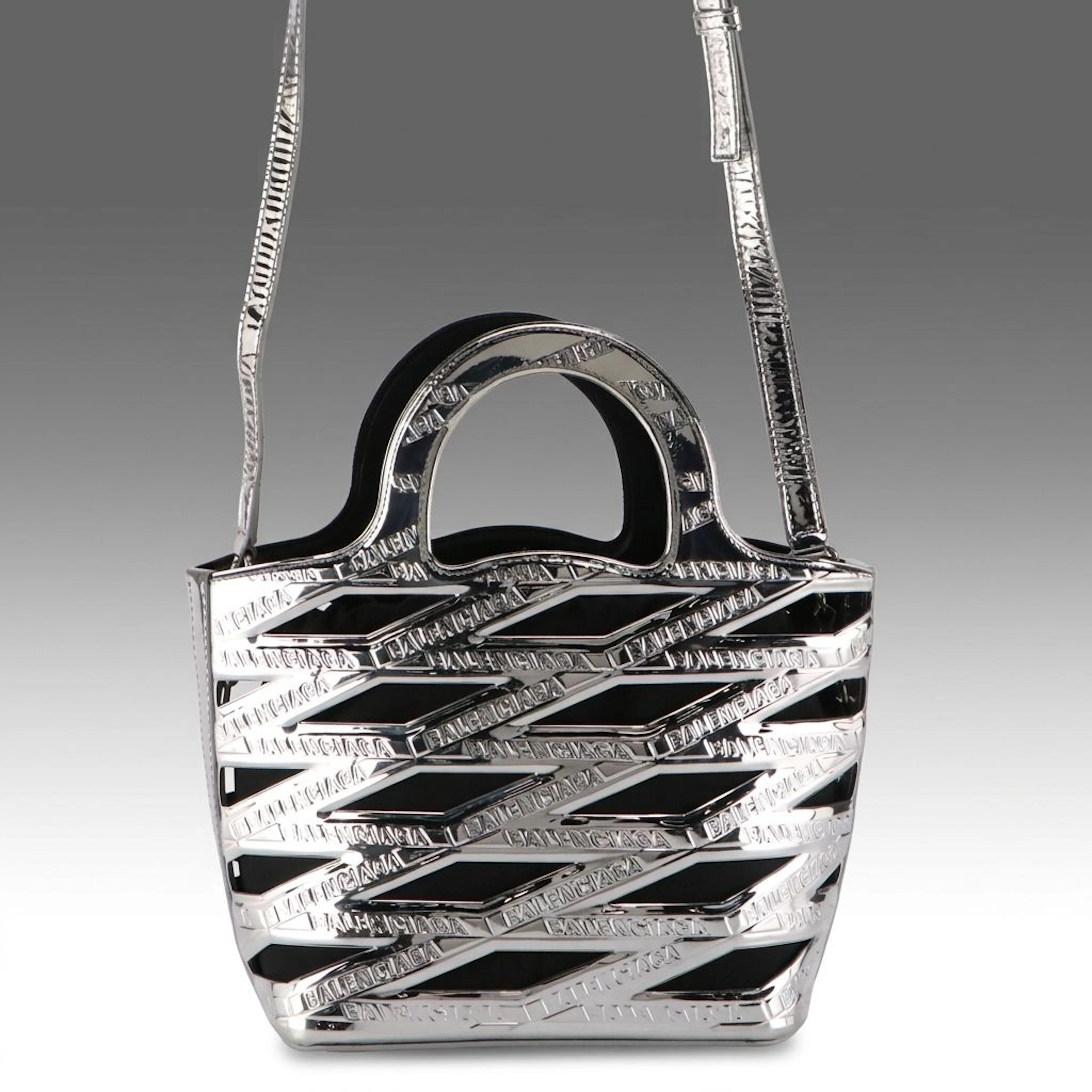 Balenciaga Neo 2Way Basket Shoulder Bag in Metallic Silver Leather