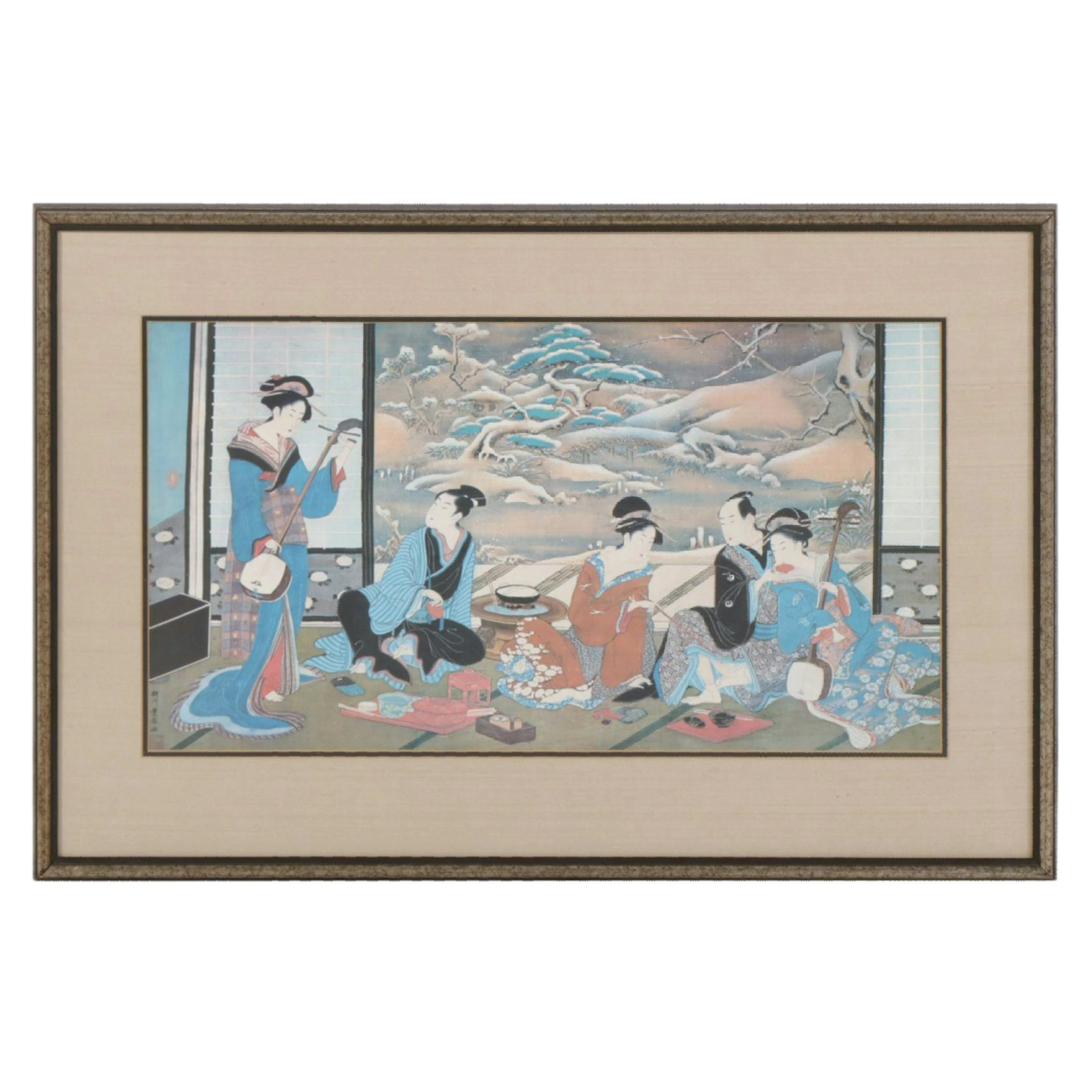 Lithograph After Utagawa Toyoharu "Figures Lounging Around a Musician", 18th C.
