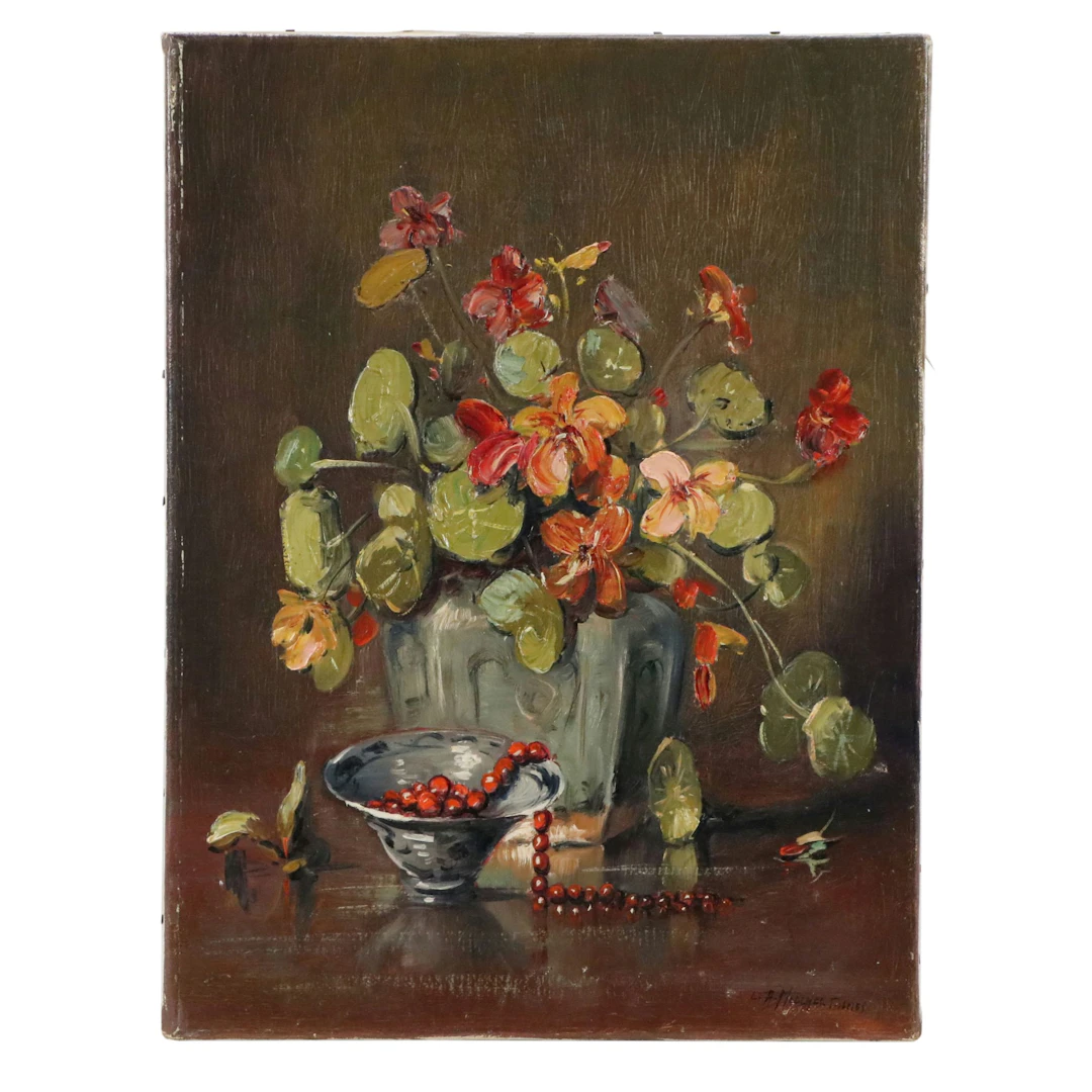 J. H. Melcher-Tilmes Still Life of Flowers and Beads, Late 19th to