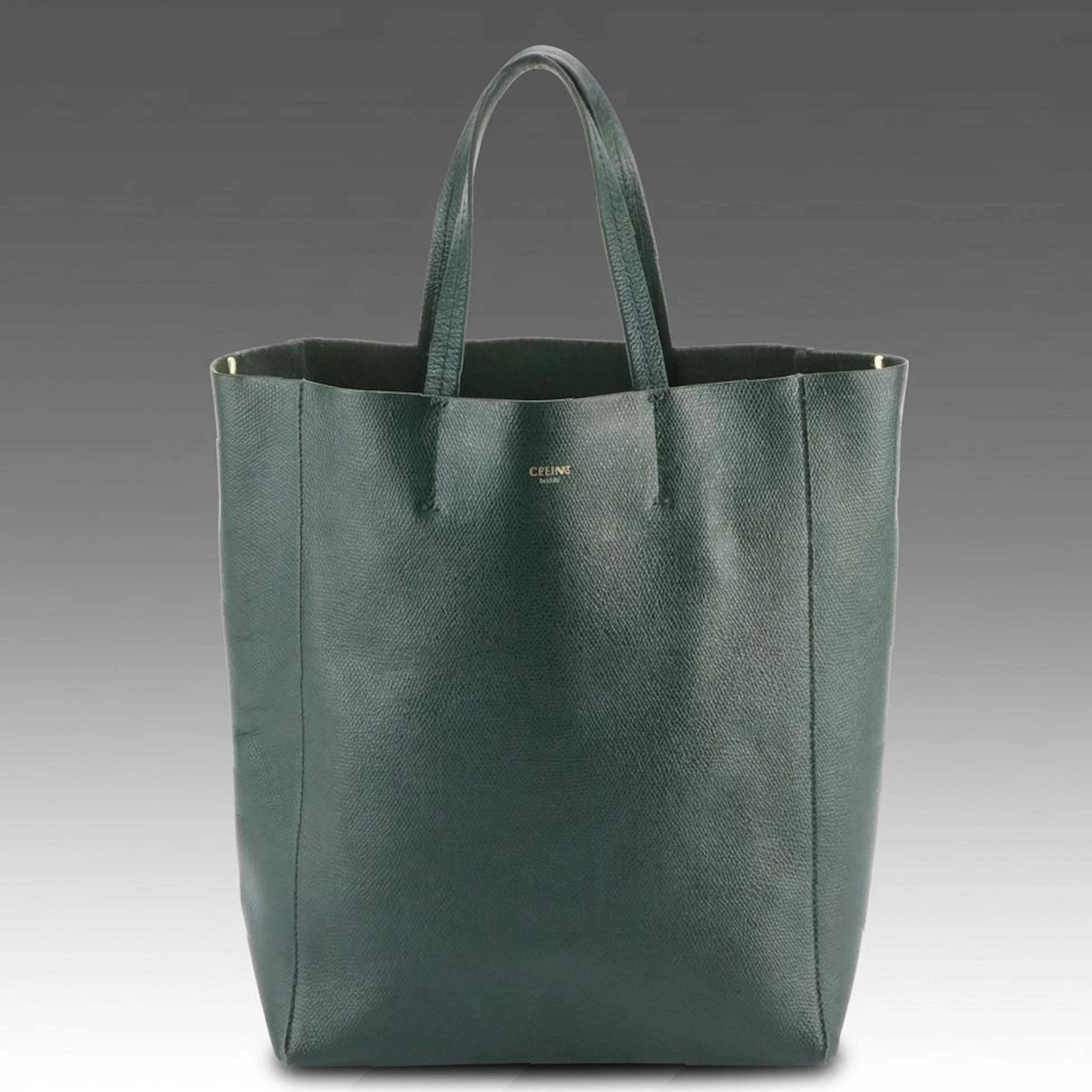 Céline Vertical Cabas Two-Way Tote Bag in Dark Green Grained Leather