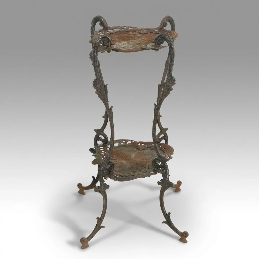 Rococo Style Cast Metal Two-Tiered Plant Stand, 20th Century