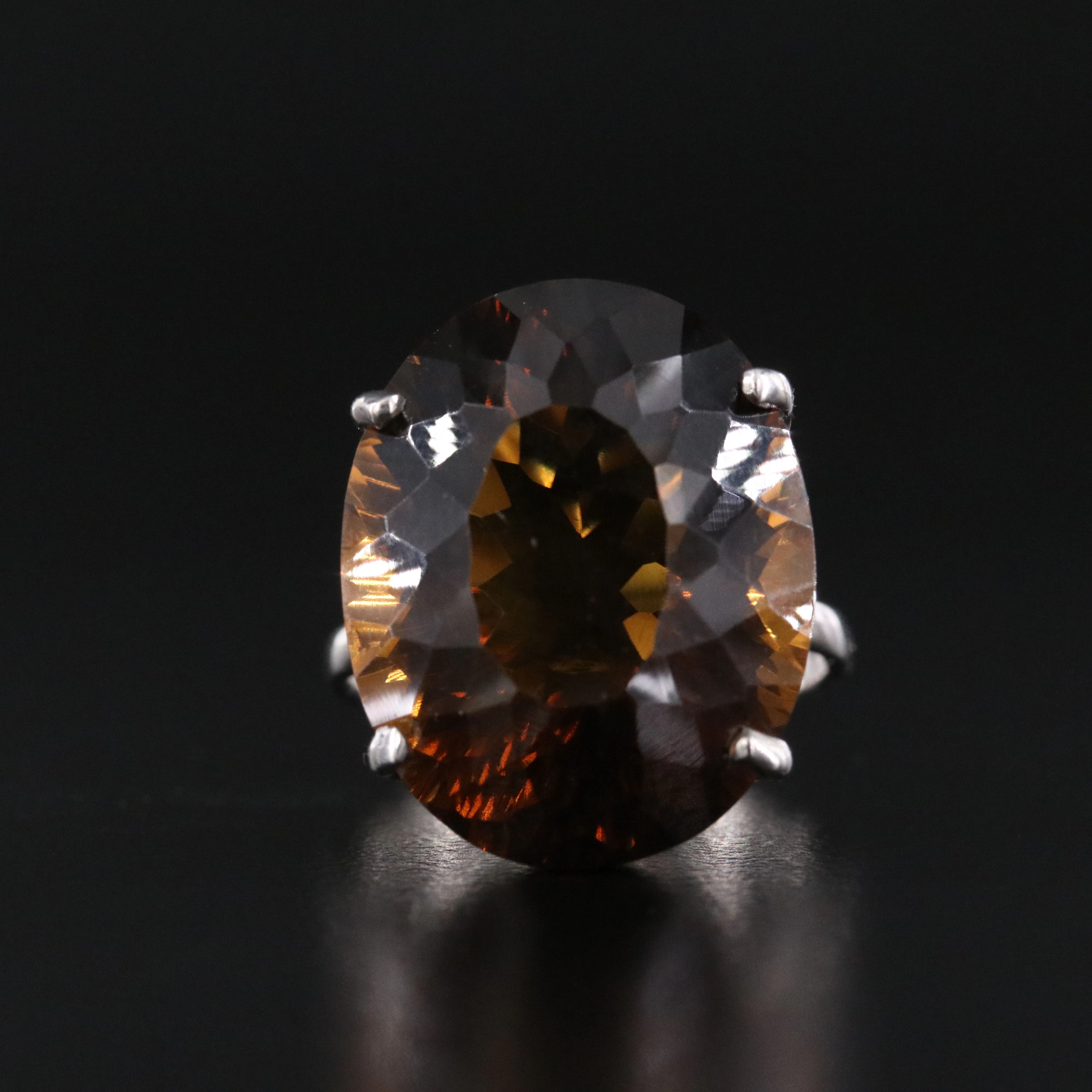 Sterling Smoky Quartz Solitaire Ring