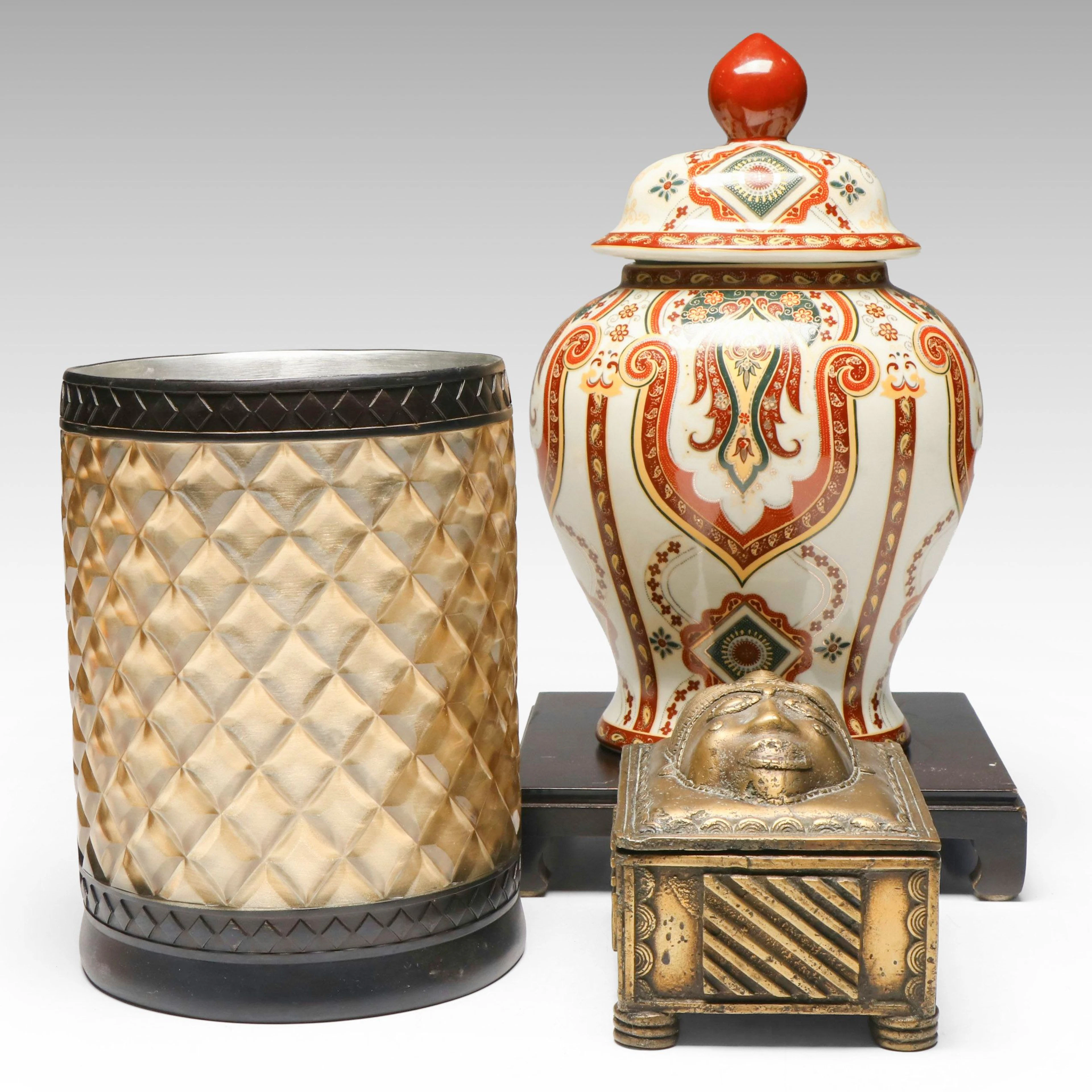Southeast Asian Style Offering Box with Ceramic Ginger Jar and Other Décor