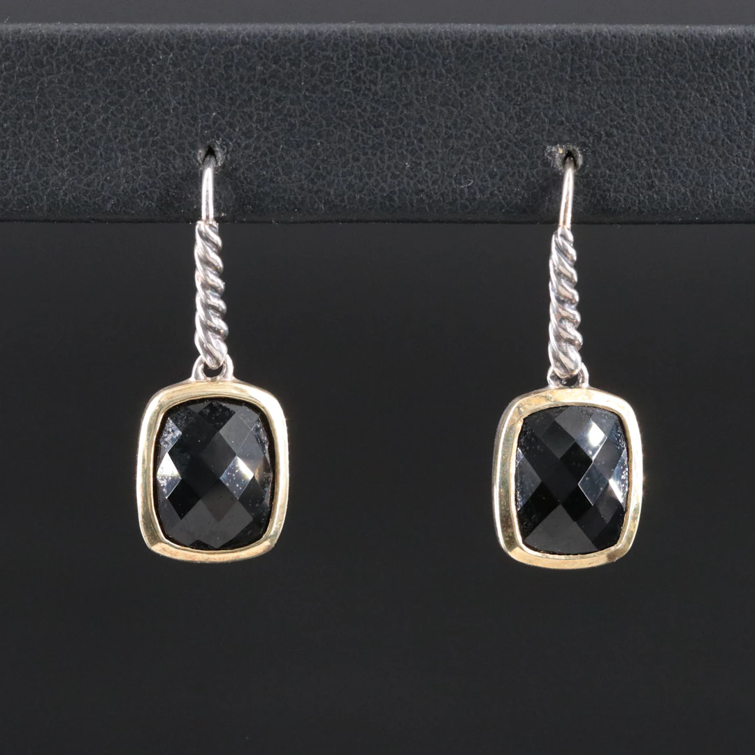 David Yurman Sterling, 18K and Black Onyx Drop Earrings