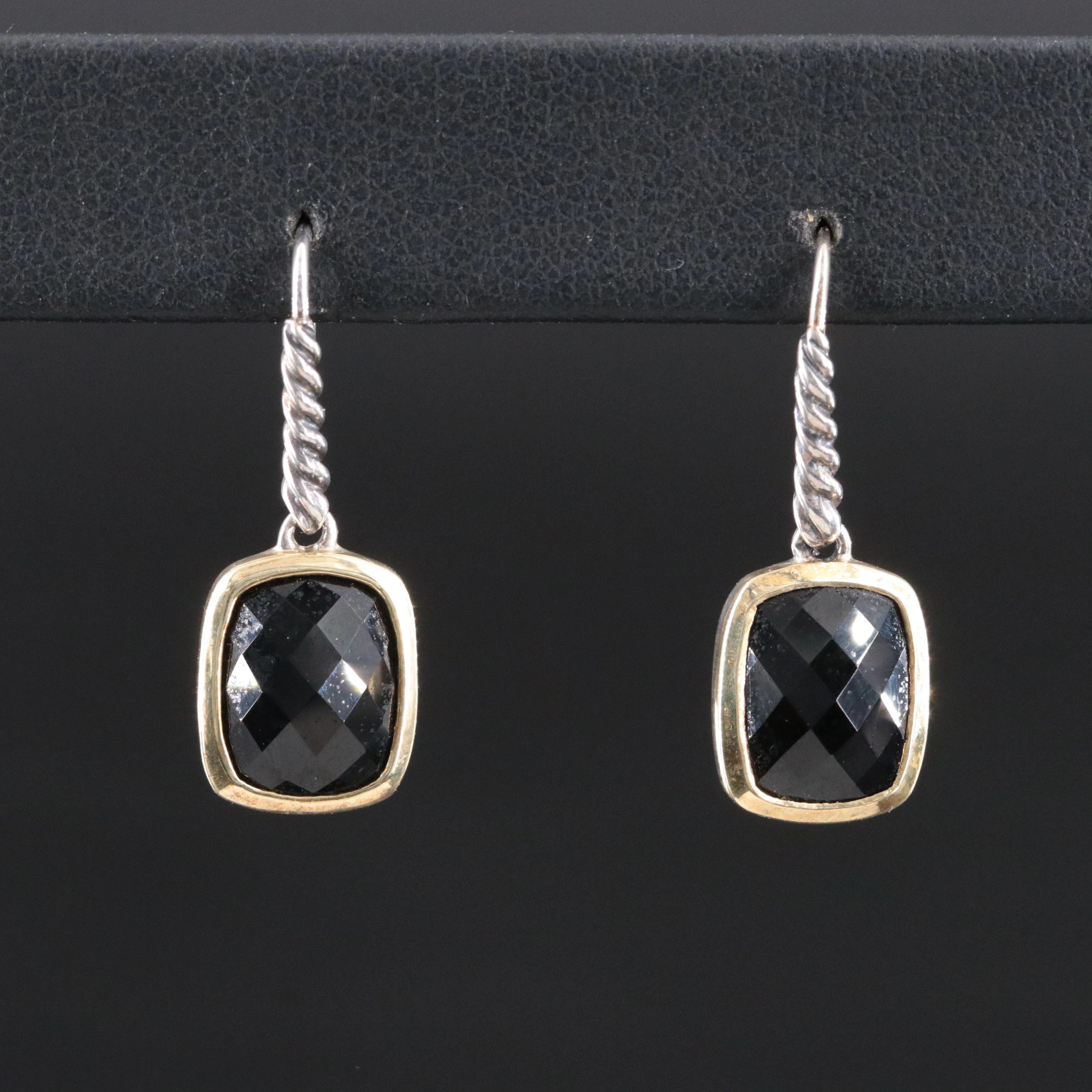 David Yurman Sterling, 18K and Black Onyx Drop Earrings