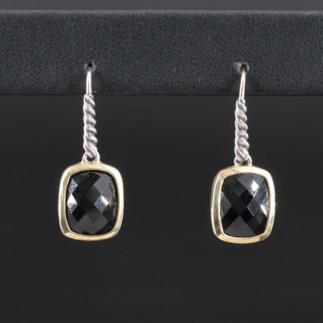 David Yurman Sterling, 18K and Black Onyx Drop Earrings