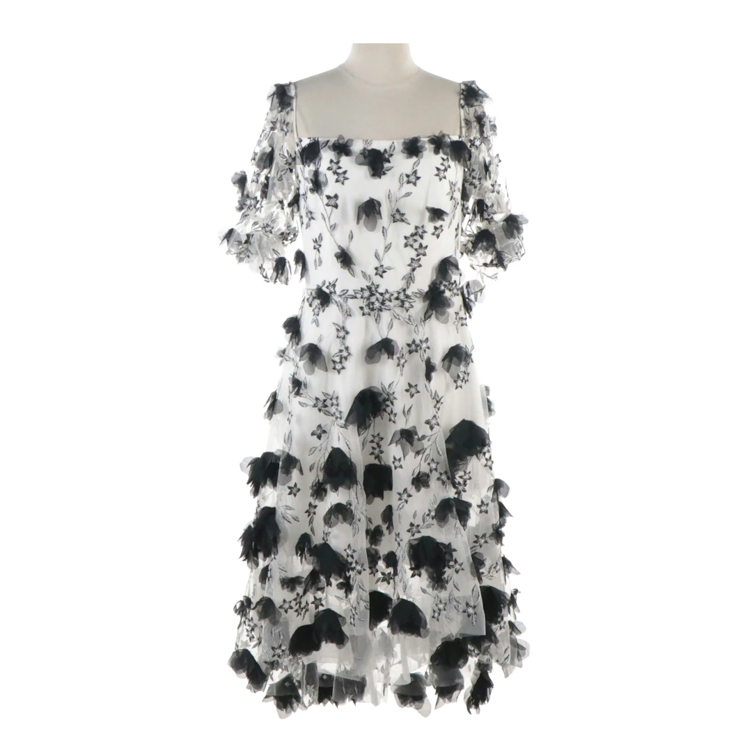 Marchesa Notte Floral Appliqué & Embroidered High-Low Midi Dress, with Tags