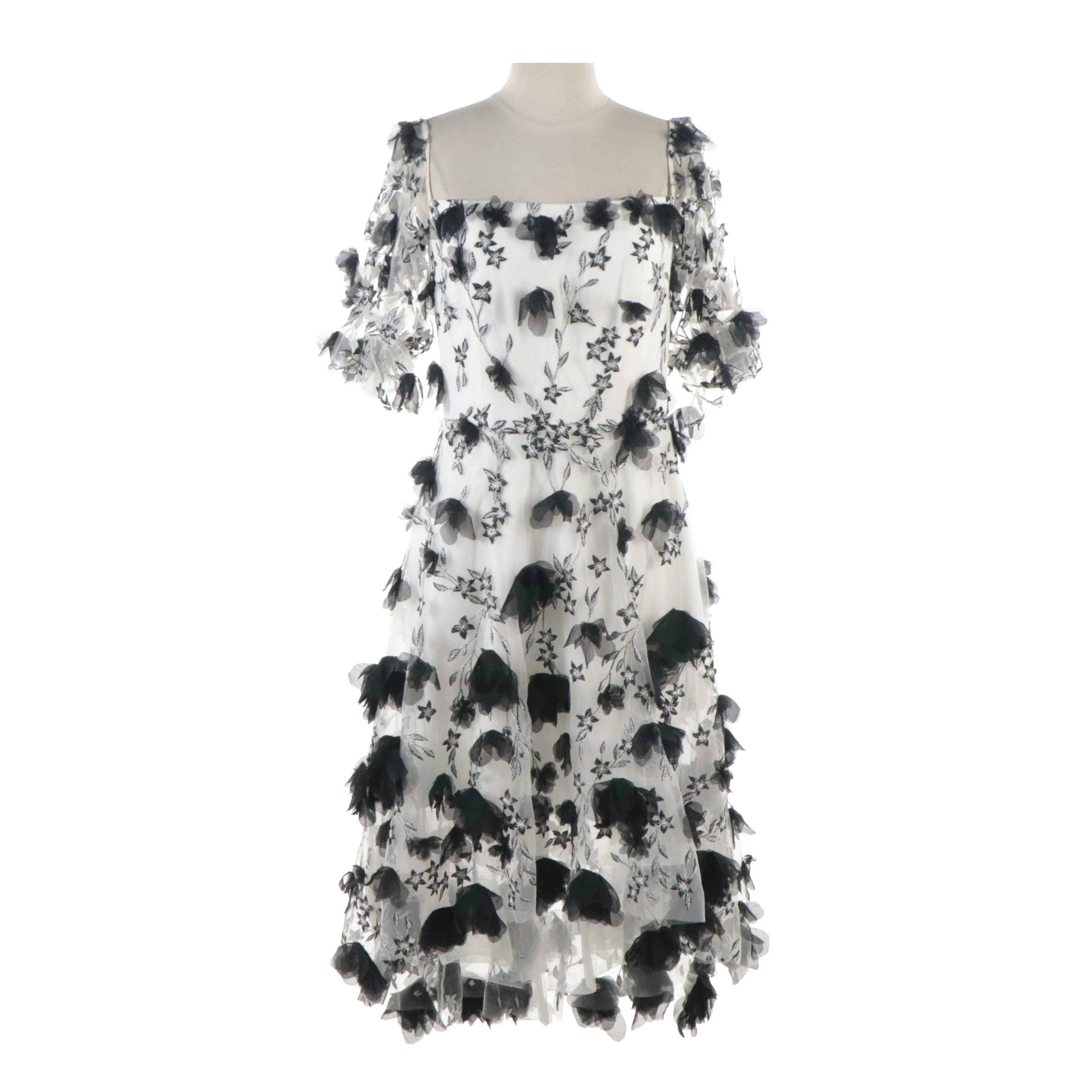 Marchesa Notte Floral Appliqué & Embroidered High-Low Midi Dress, with Tags