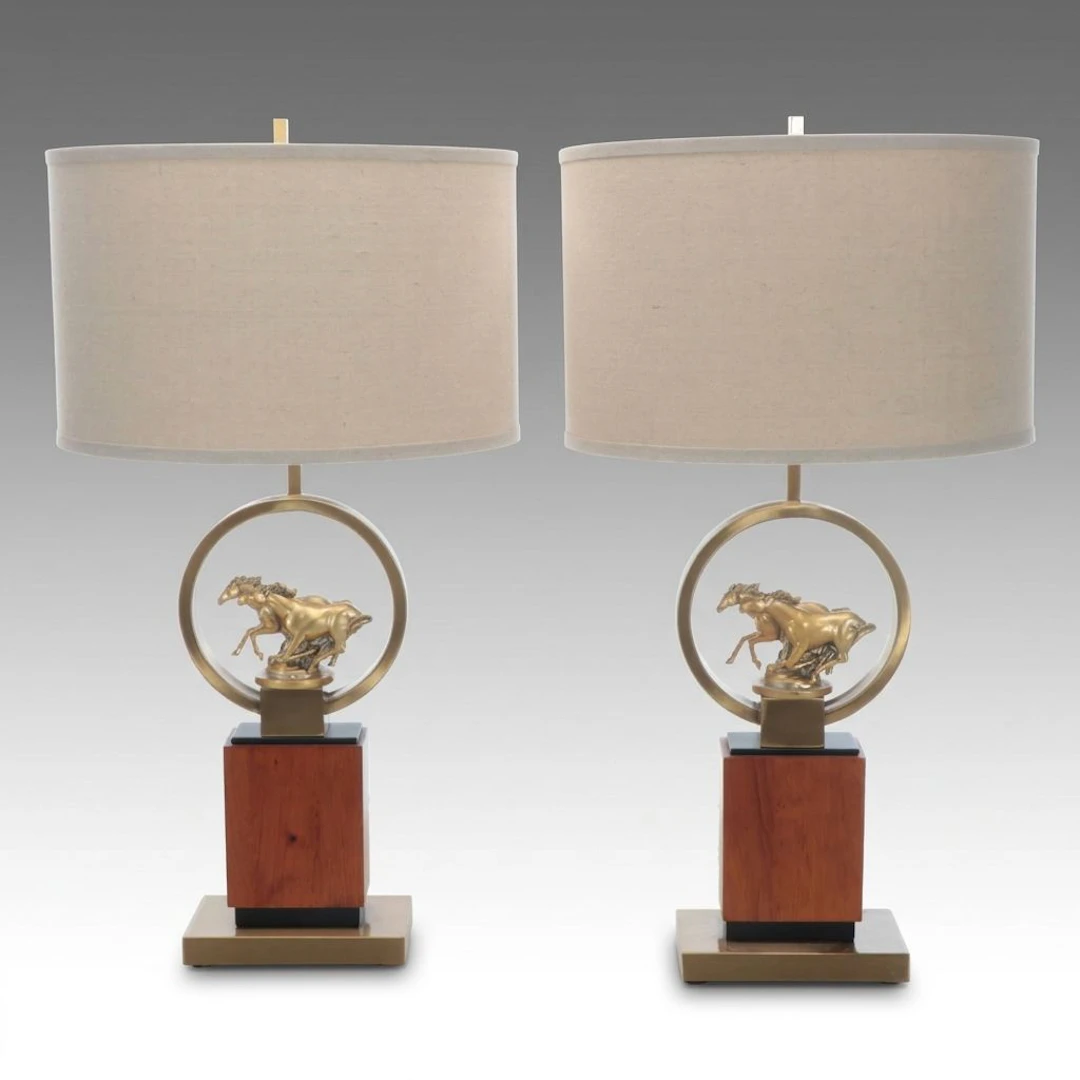 Pacific Coast Lighting Wooden Plinth and Running Horses Table Lamp, 2017