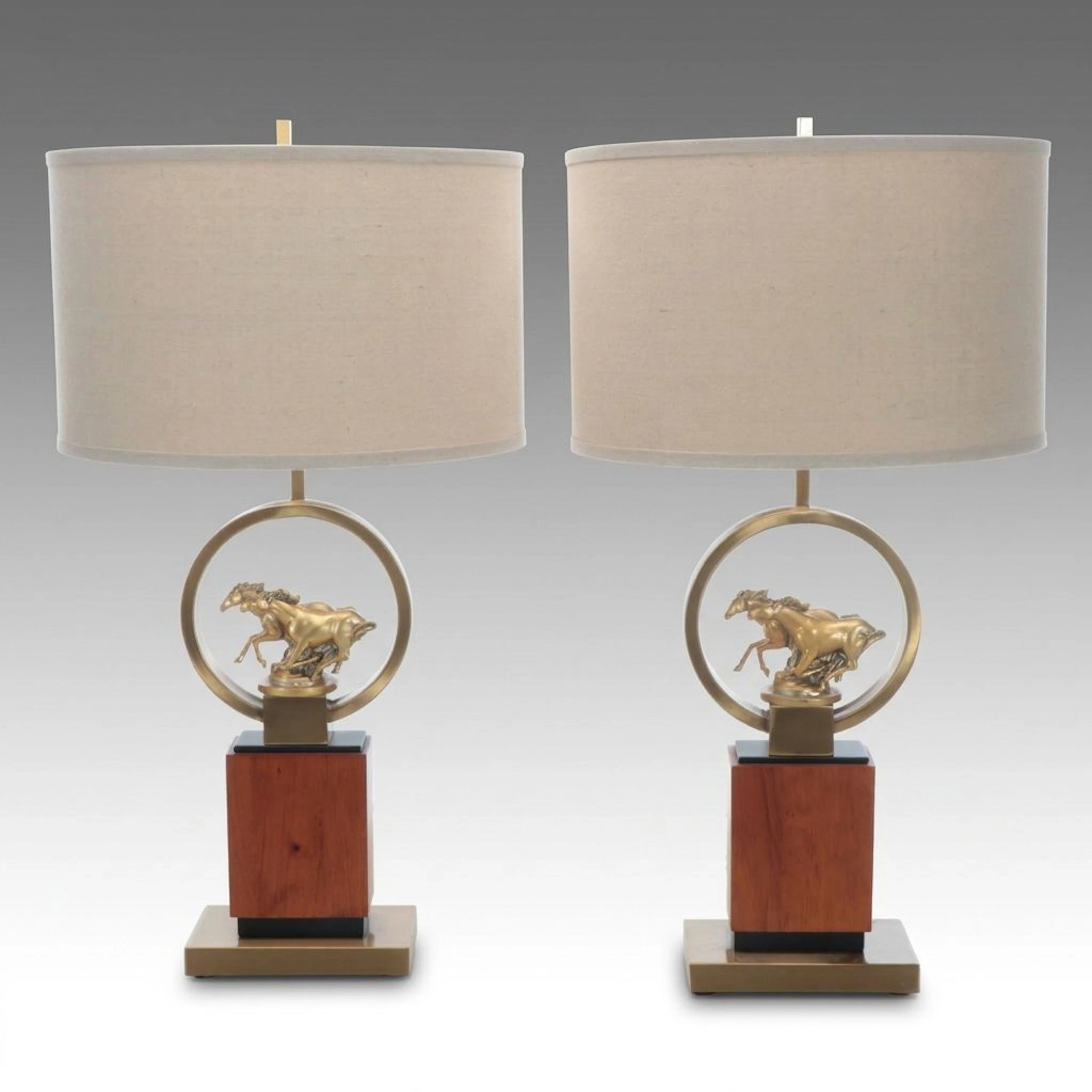 Pacific Coast Lighting Wooden Plinth and Running Horses Table Lamp, 2017