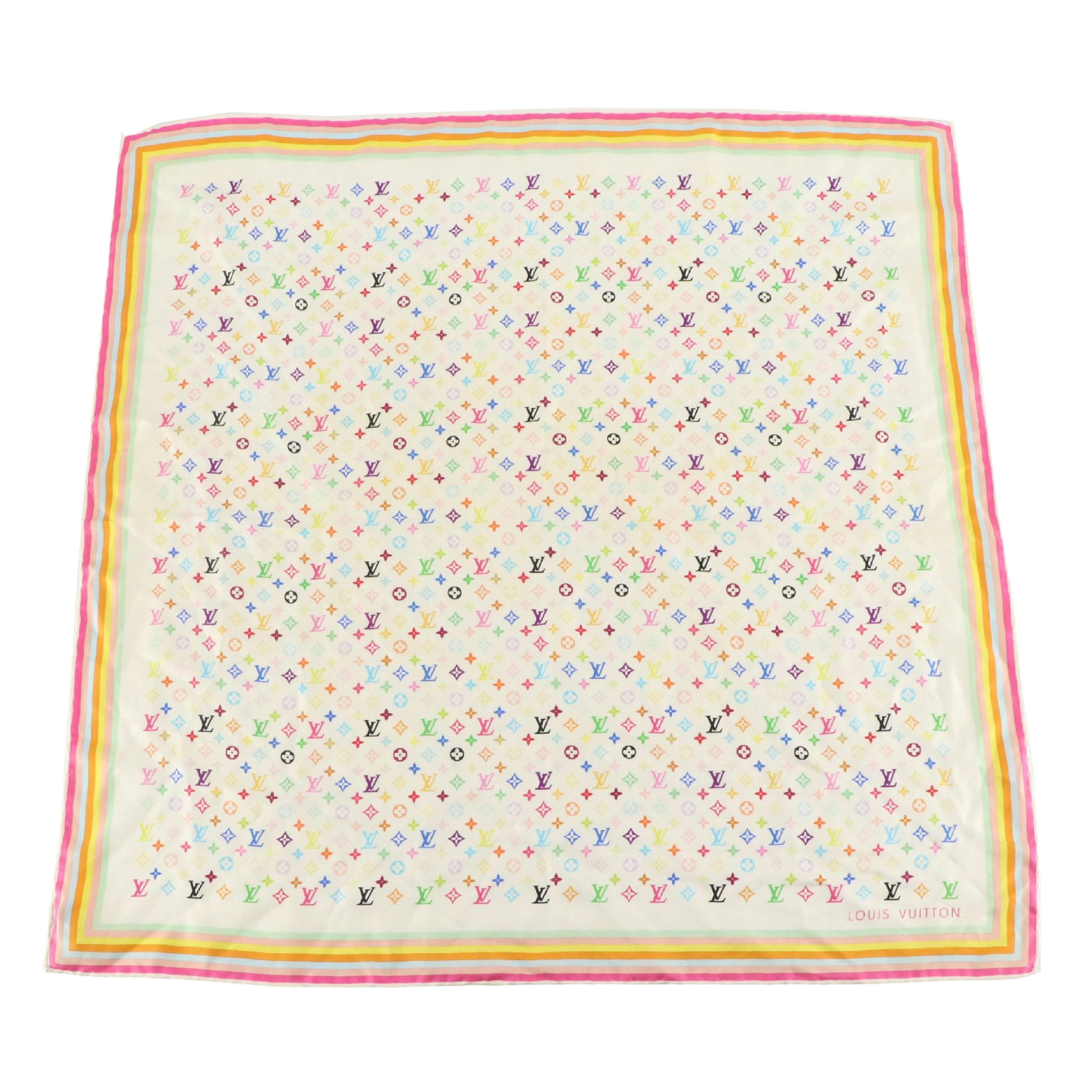 Louis Vuitton x Takashi Murakami Monogram Multicolore Silk Twill Square Scarf