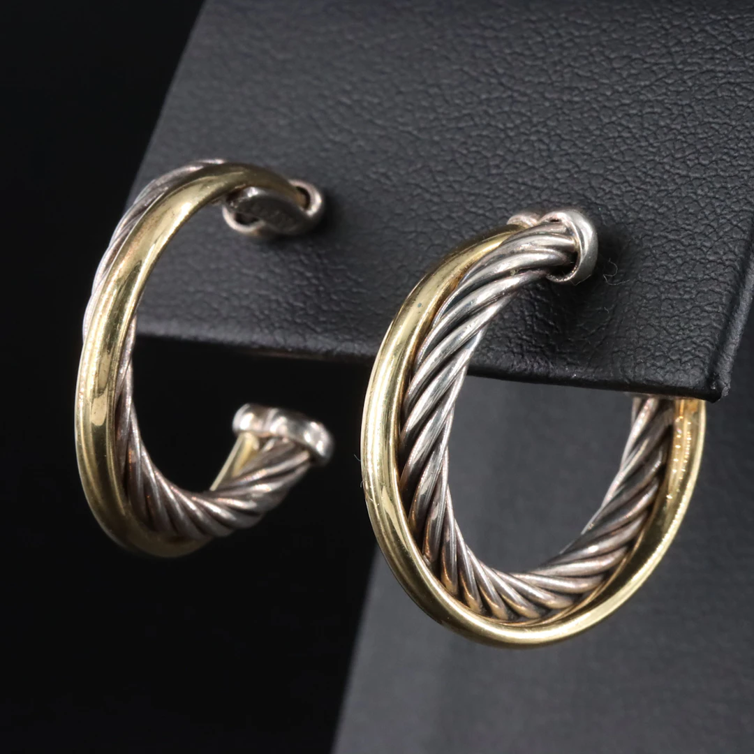 David Yurman Crossover Sterling and 18K Bonded Gold Hoop Earrings