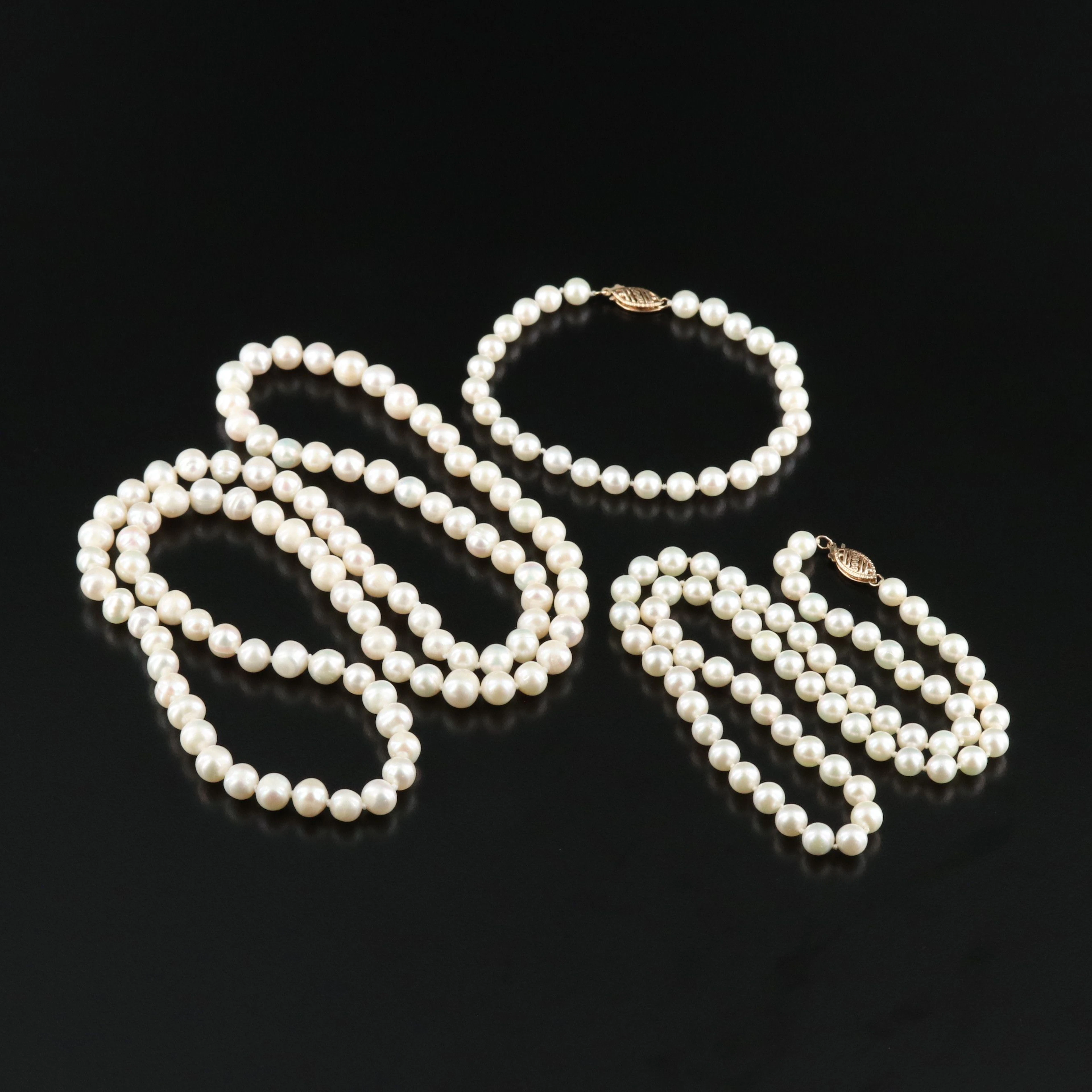 Pearl Necklaces and Bracelet with 14K Clasp