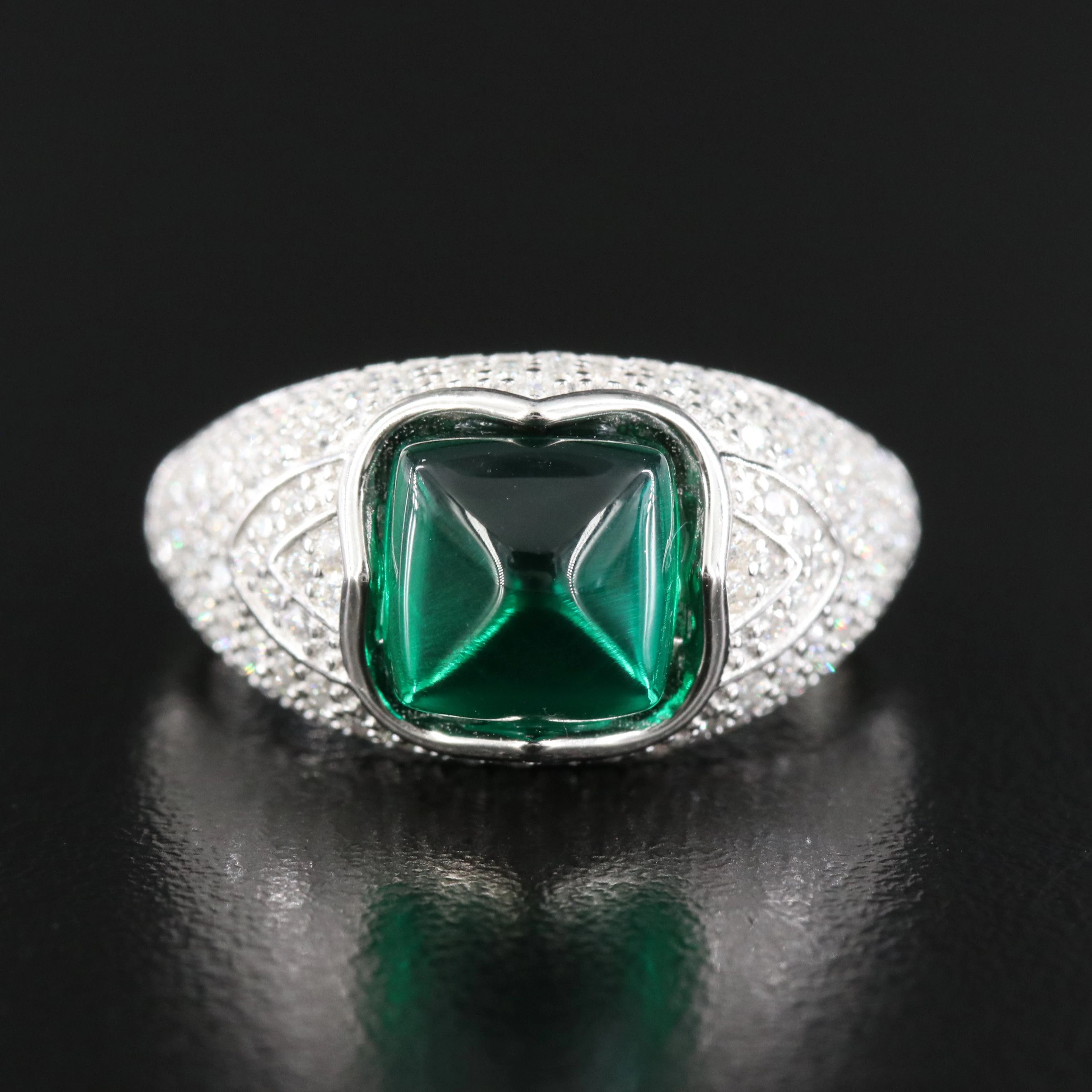 Sterling Emerald and Moissanite Ring