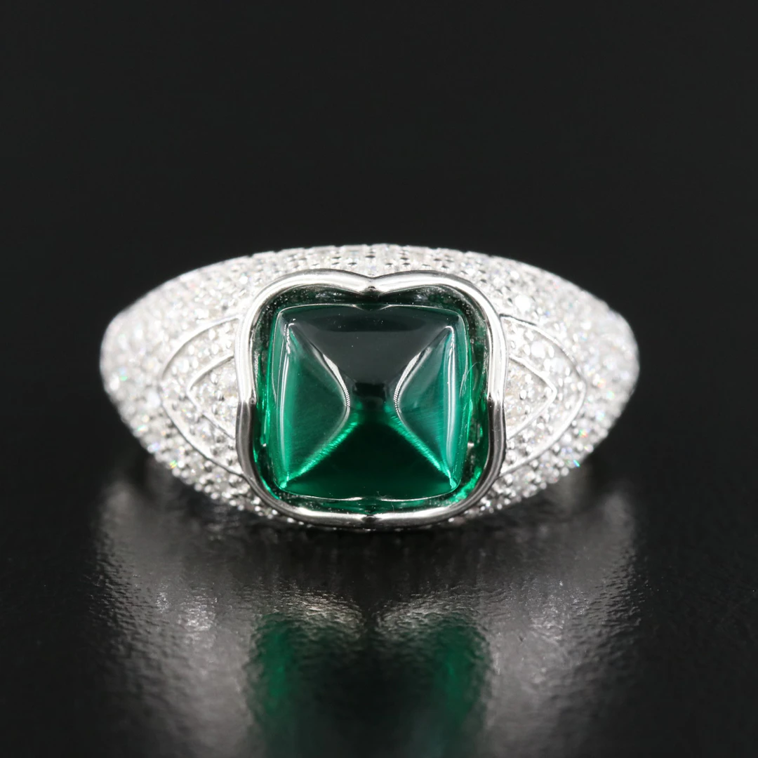 Sterling Emerald and Moissanite Ring