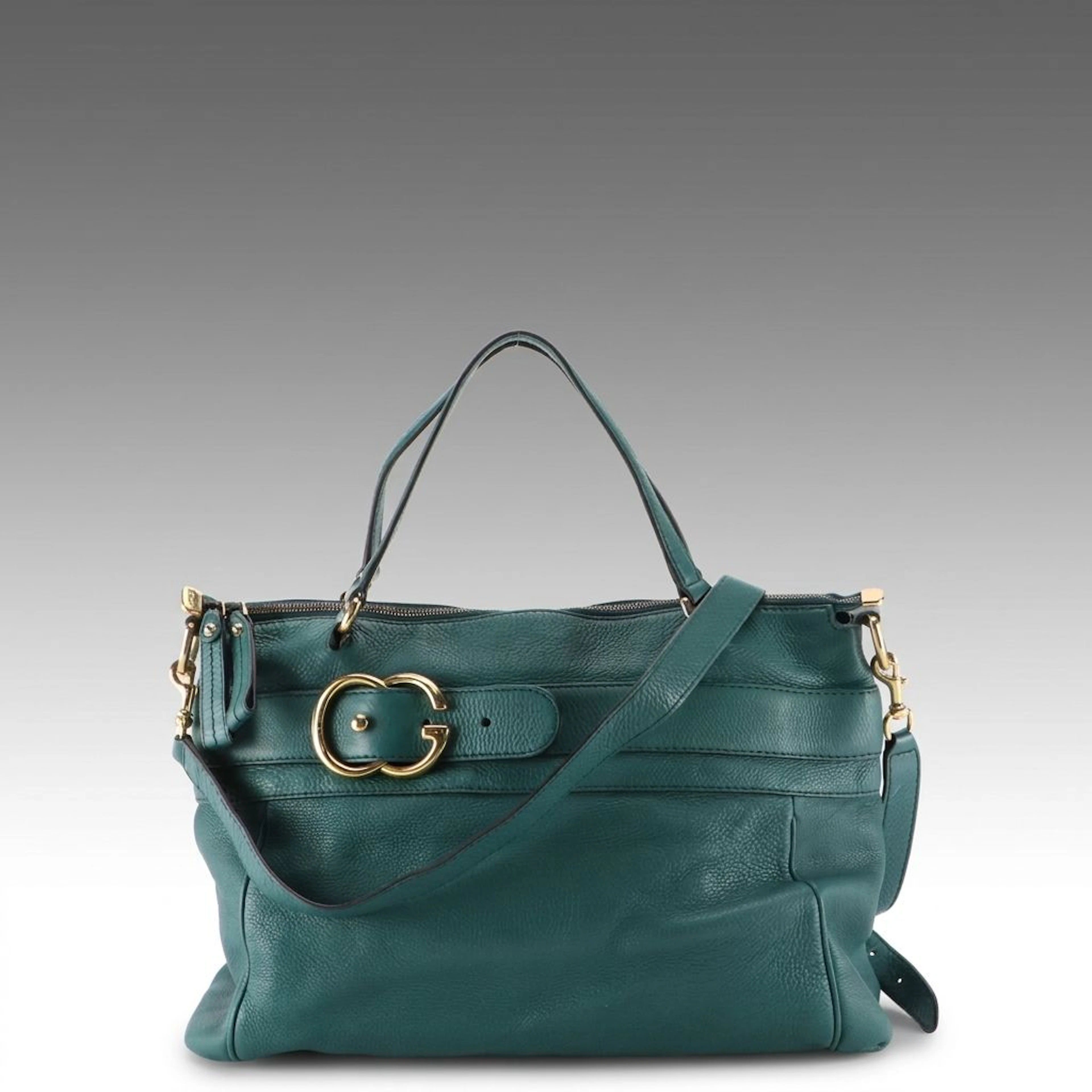 Gucci Medium Ride Two-Way Bag in Teal Pebbled Calfskin Leather