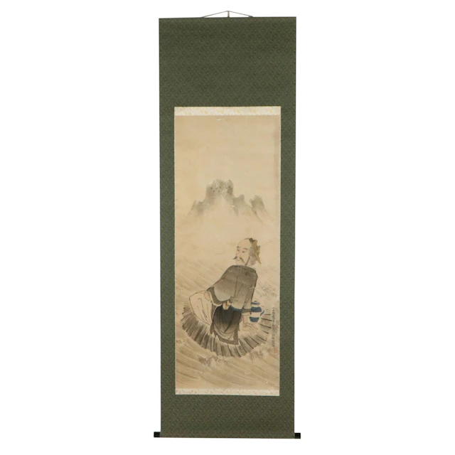 Japanese Ink Wash and Watercolor Scroll Painting of Hermit