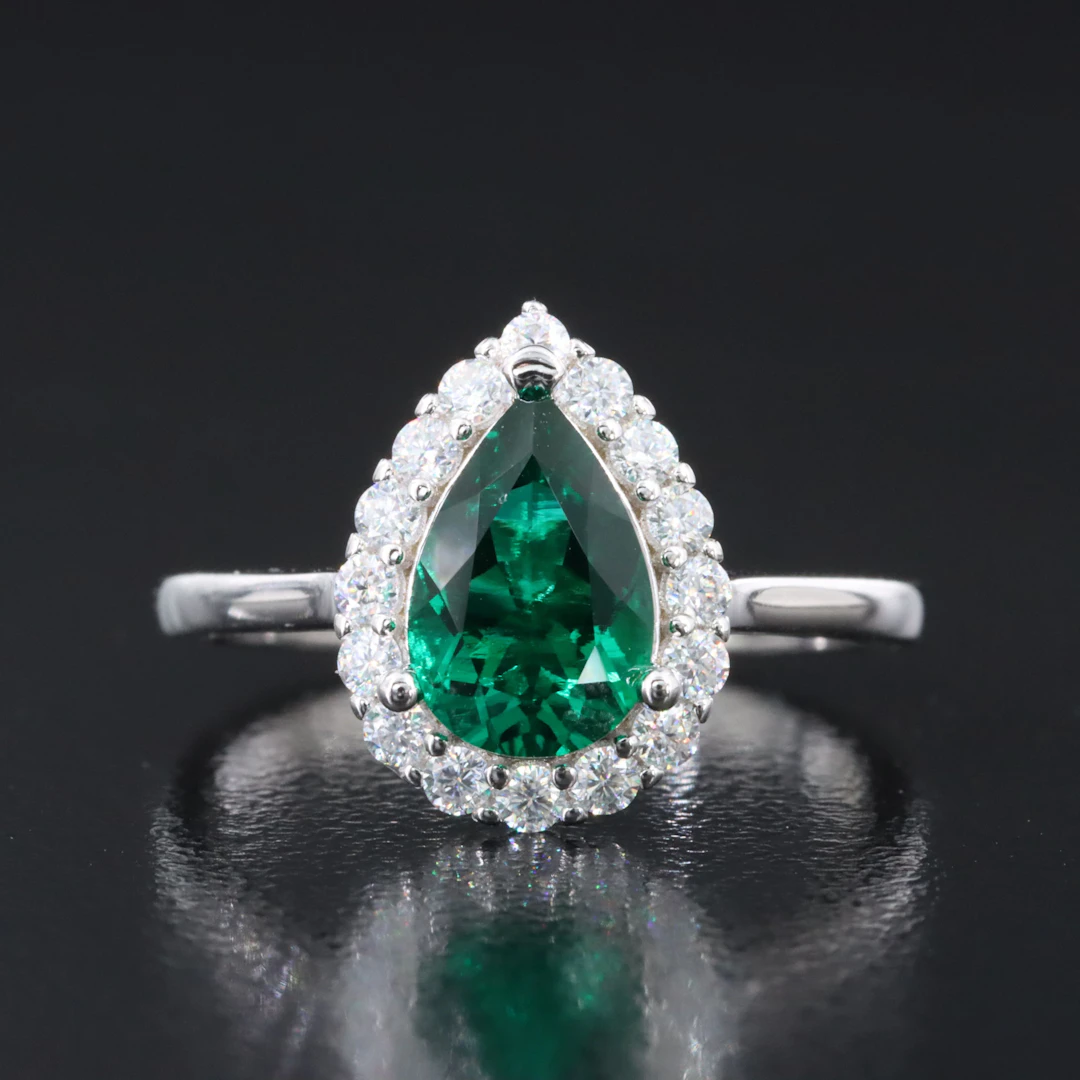 Sterling Emerald and Moissanite Ring