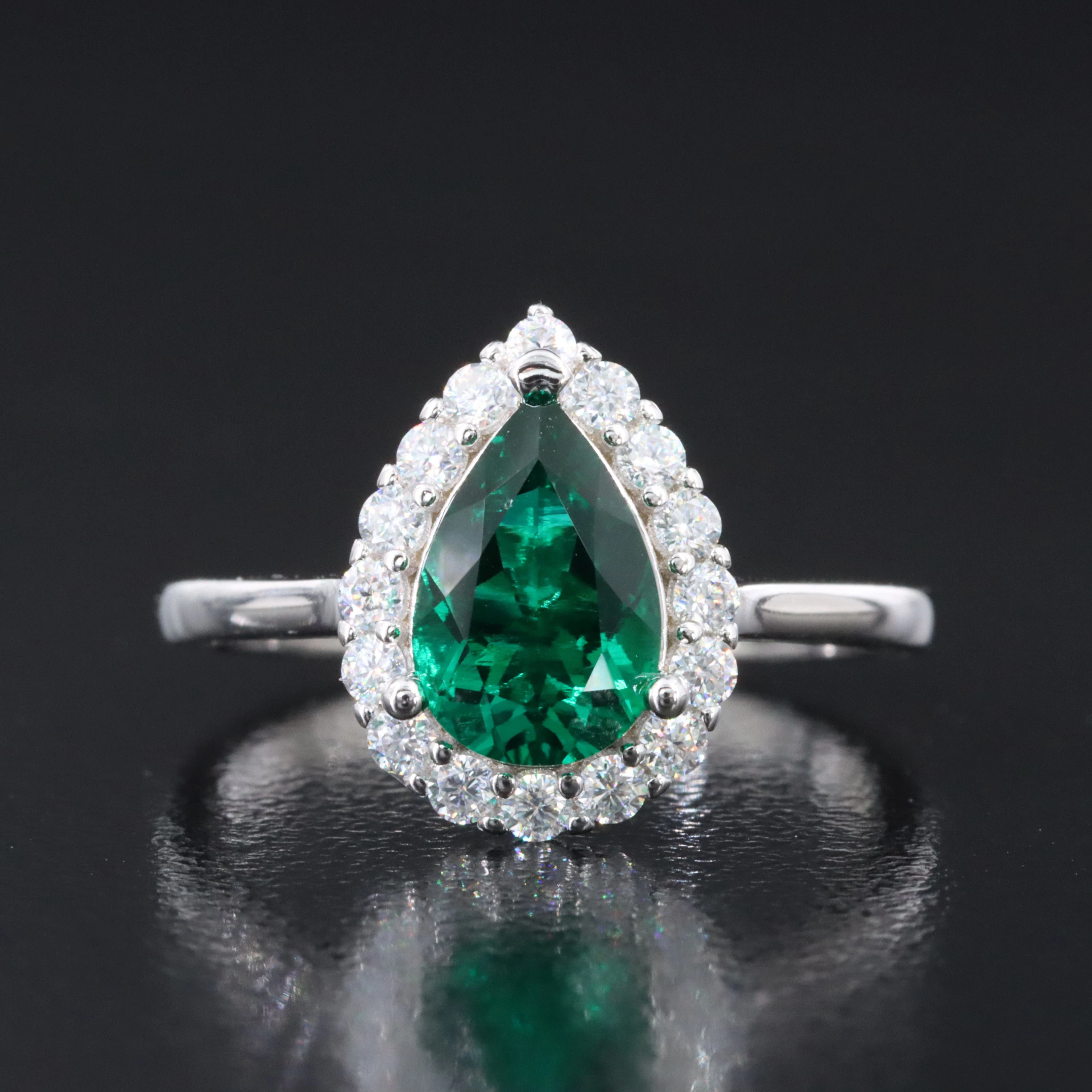 Sterling Emerald and Moissanite Ring