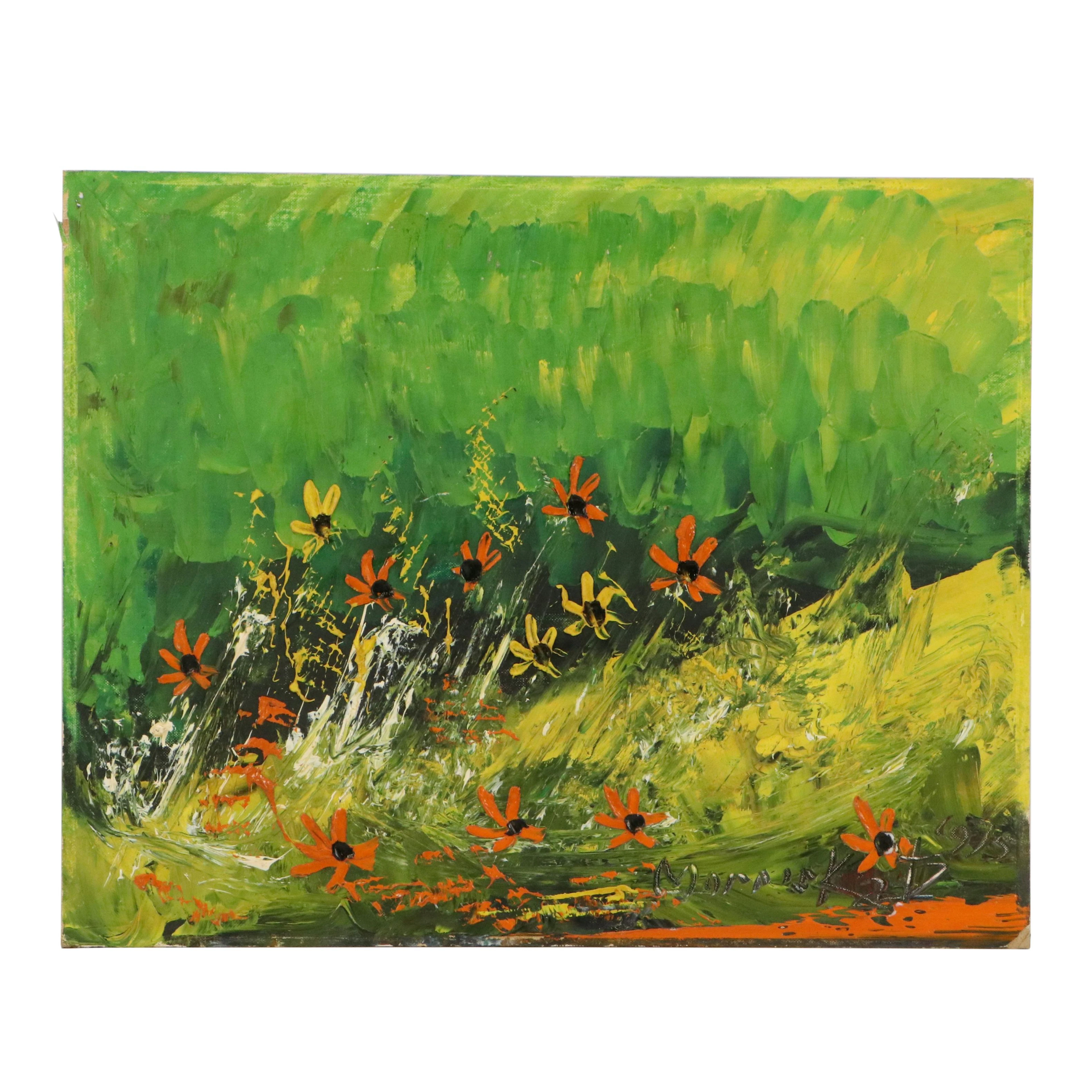 Morris Katz Oil Painting of Field of Flowers, 1975