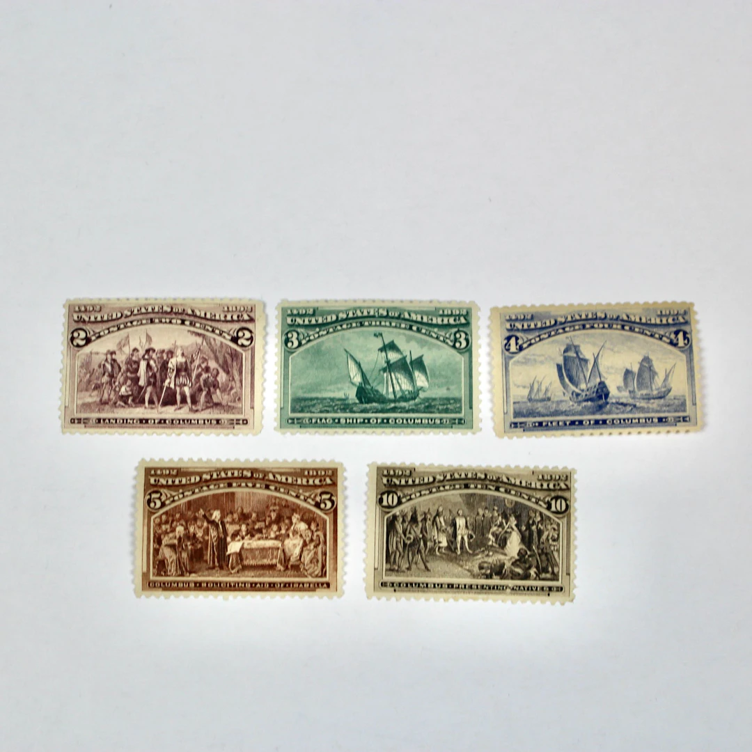 Five MNH 1893 Columbian Exposition Postage Stamps