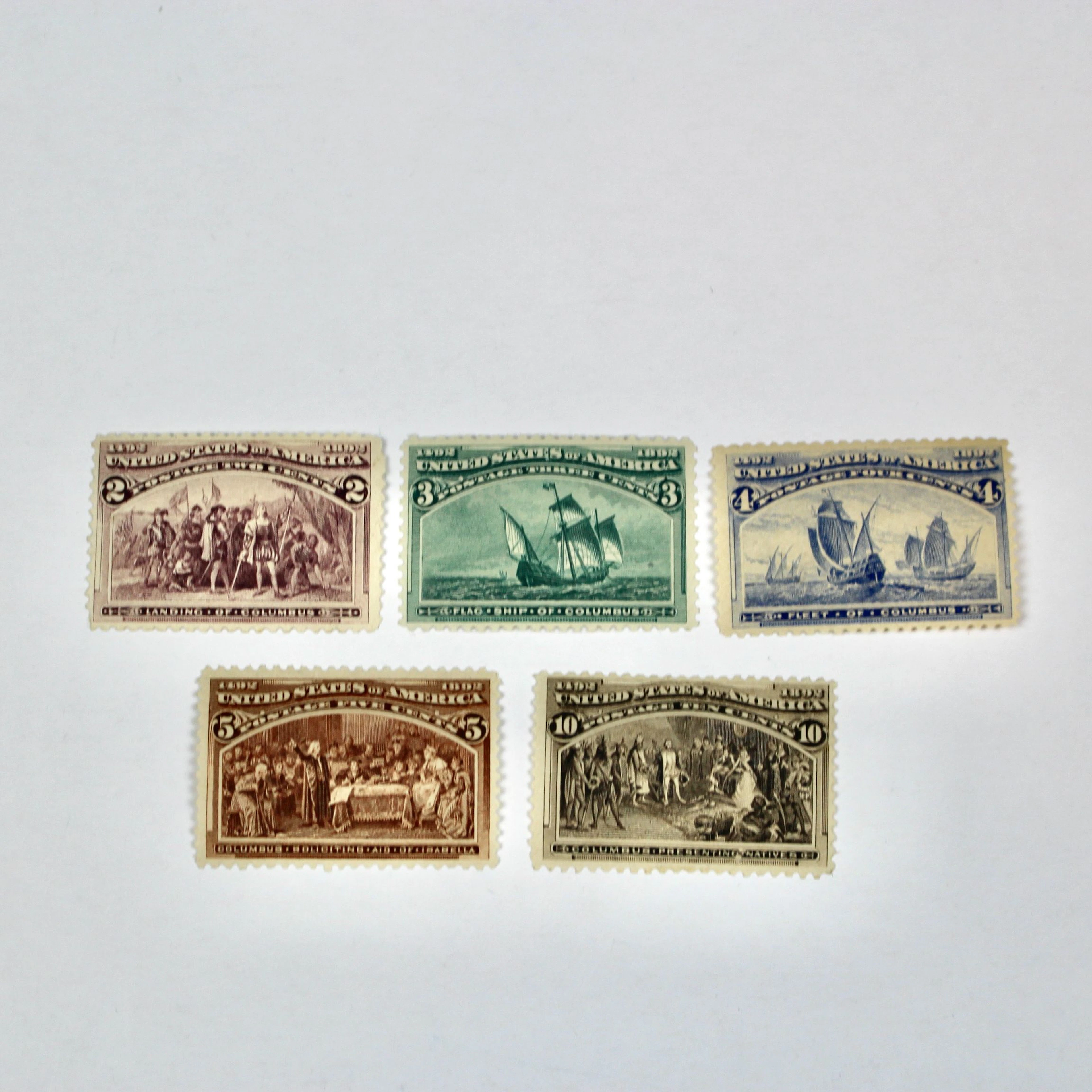 Five MNH 1893 Columbian Exposition Postage Stamps