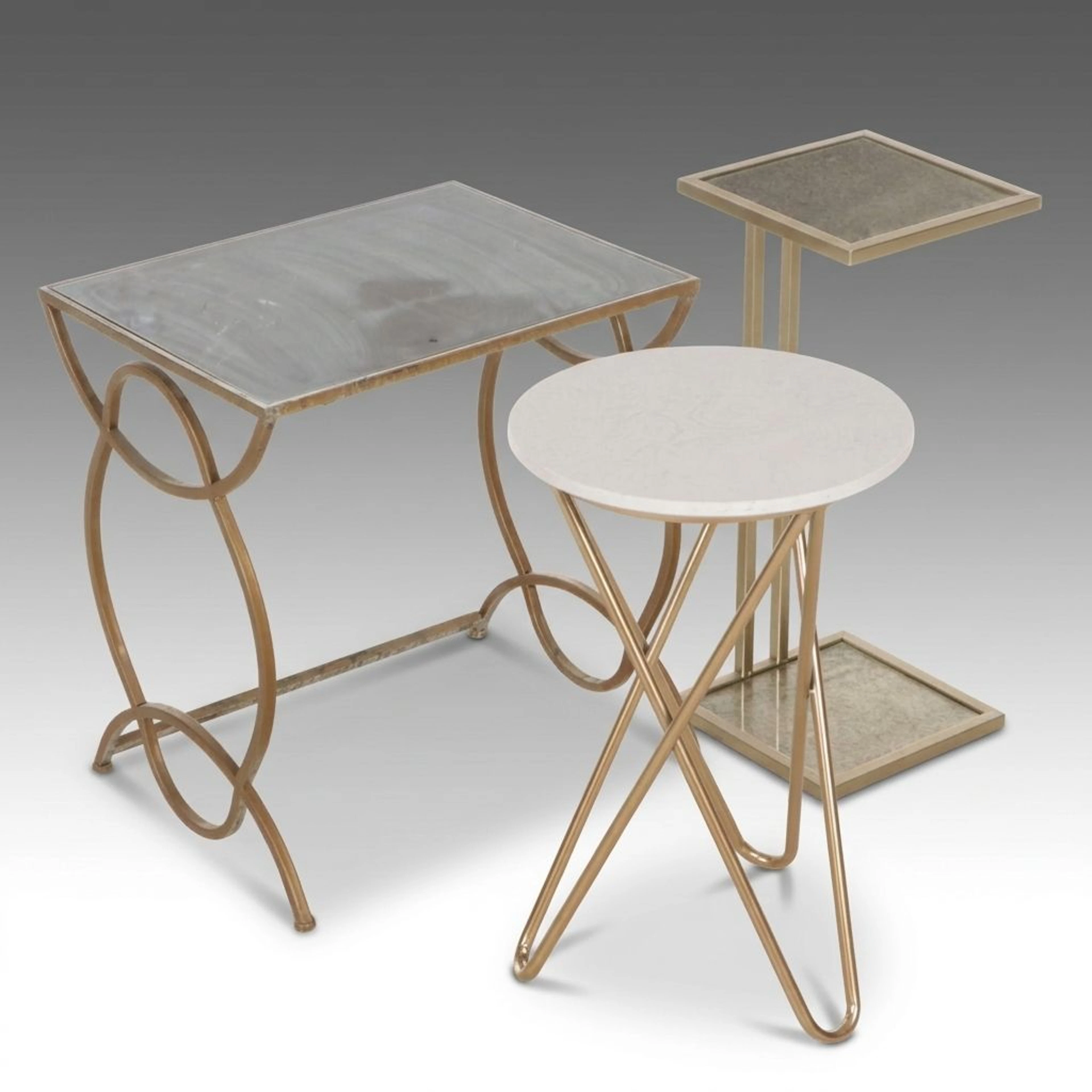 Boston Loft Mirrored End Table with Marble Top and Brass Finish Accent Tables