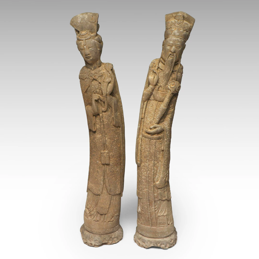 Chinese Style Concrete Emperor and Empress Tomb Figures
