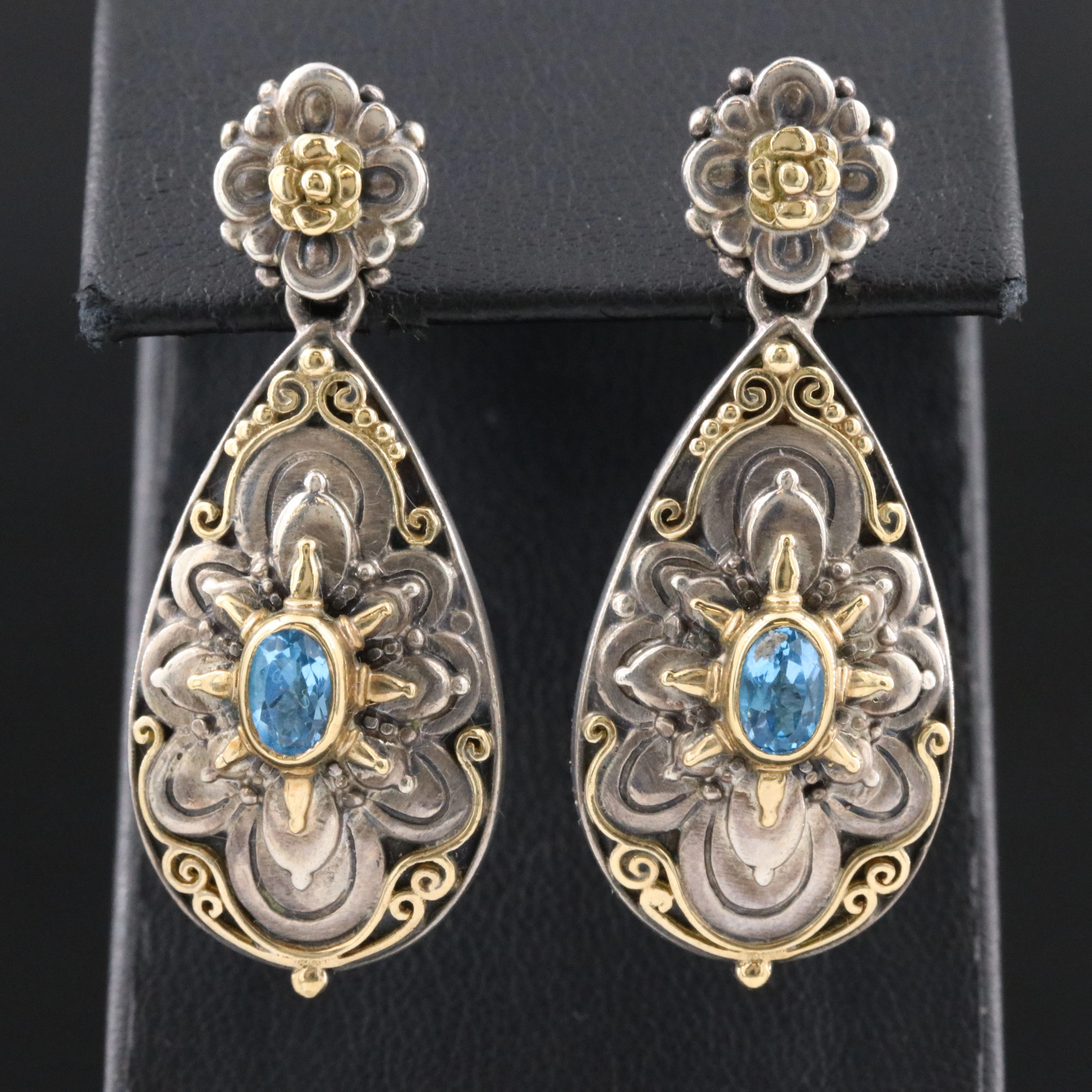 Konstantino Sterling and Blue Topaz Pendant Earrings with 18K Accents
