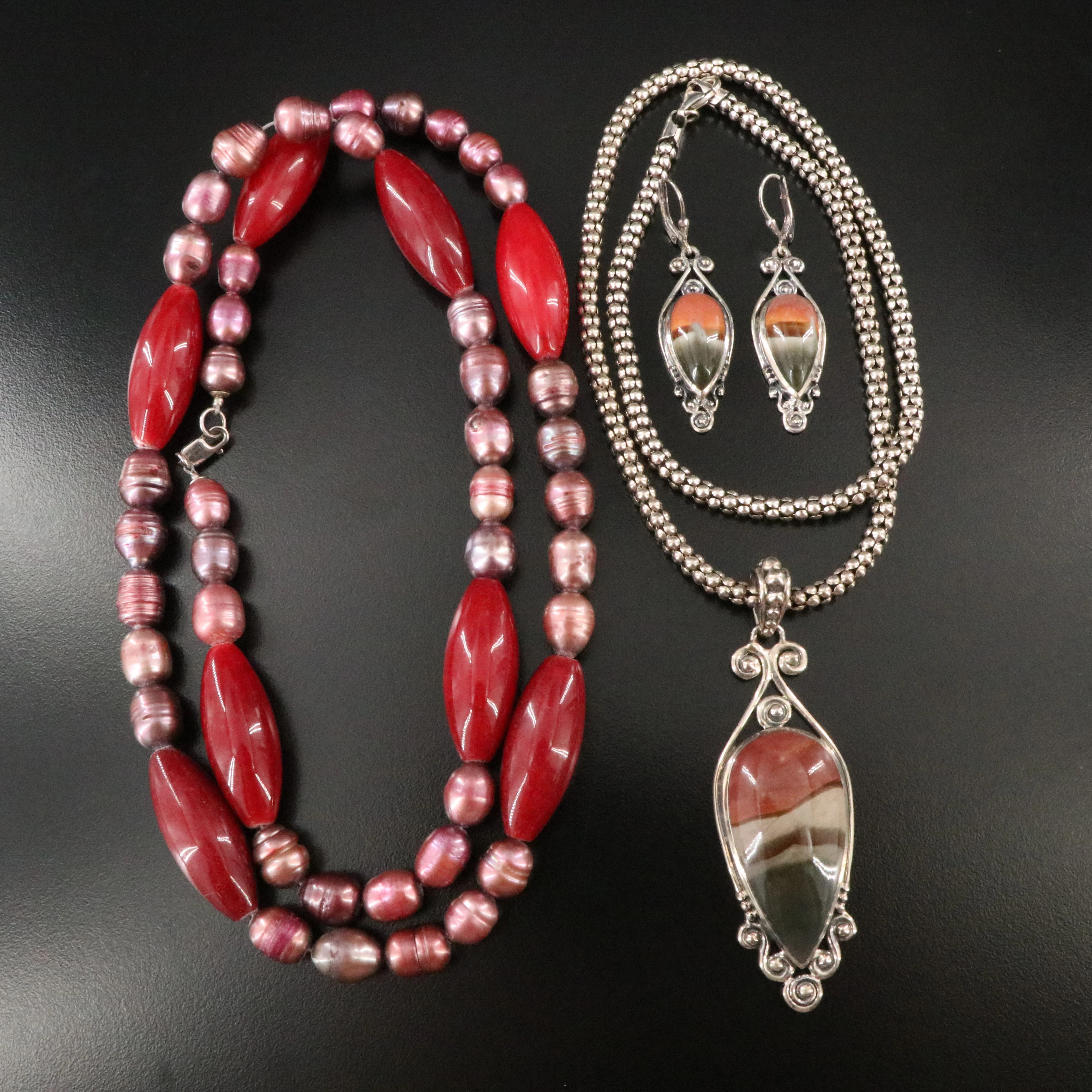 Agate, Pearl and Red Quartzite Featured in Sterling Jewelry