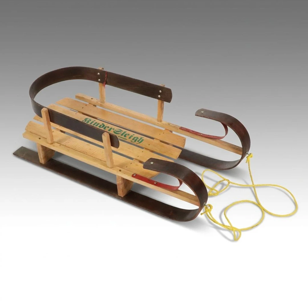 Paris Wooden and Metal Kinder Snow Sleigh, Vintage