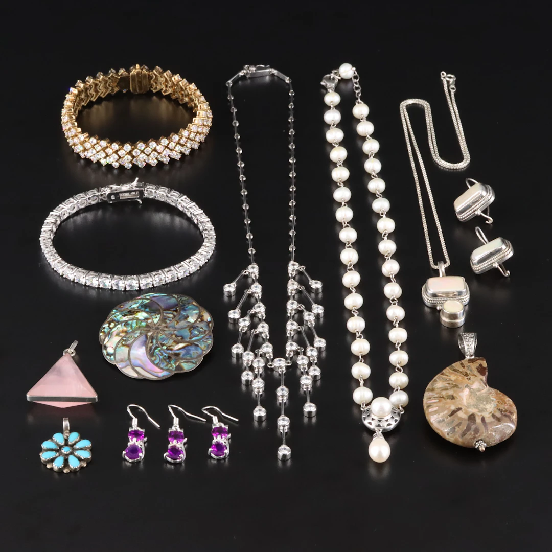 Sterling Jewelry Including Sarda, Abalone & Ammonite